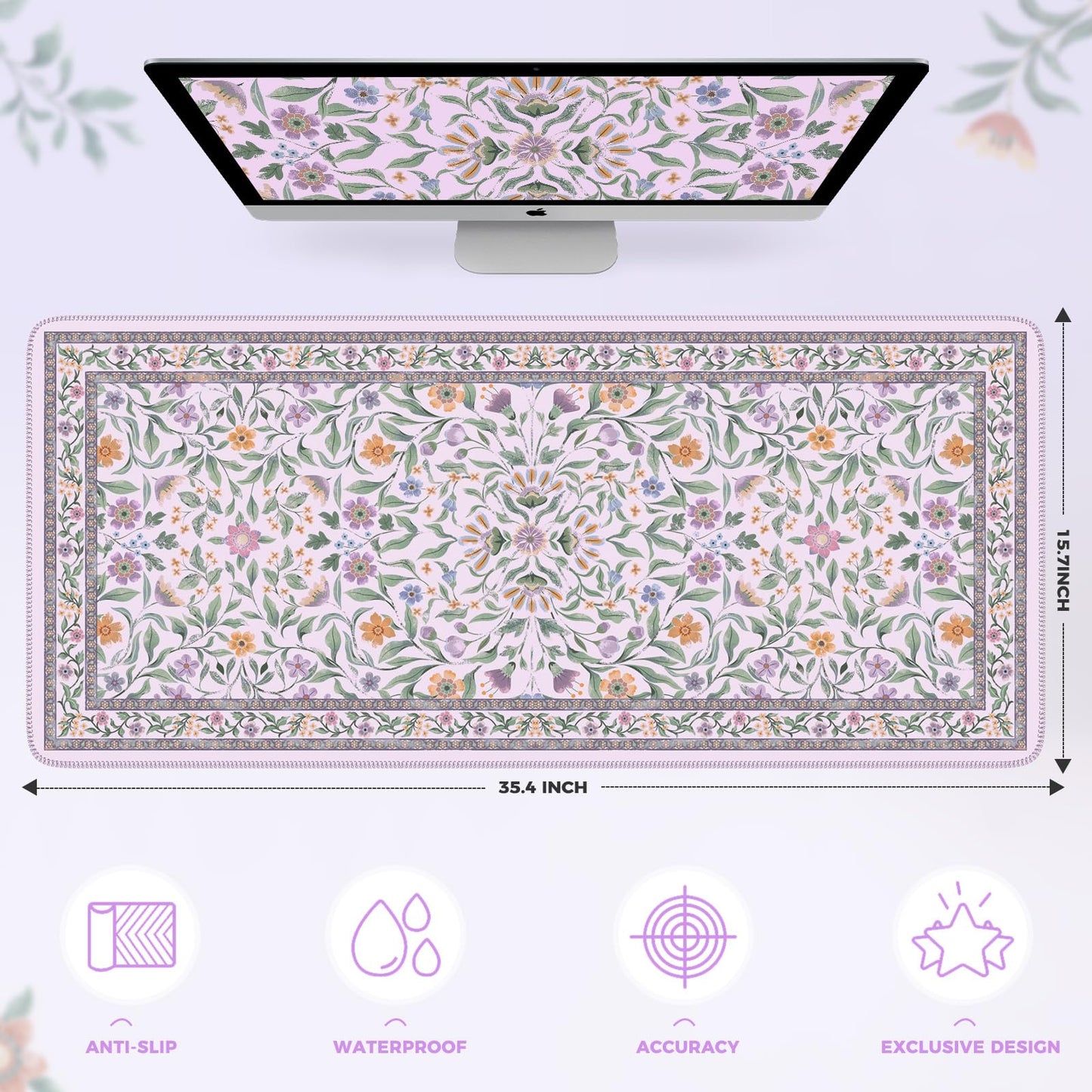 iLeadon Desk Mat for Desktop, Purple Mouse Pad for Keyboard