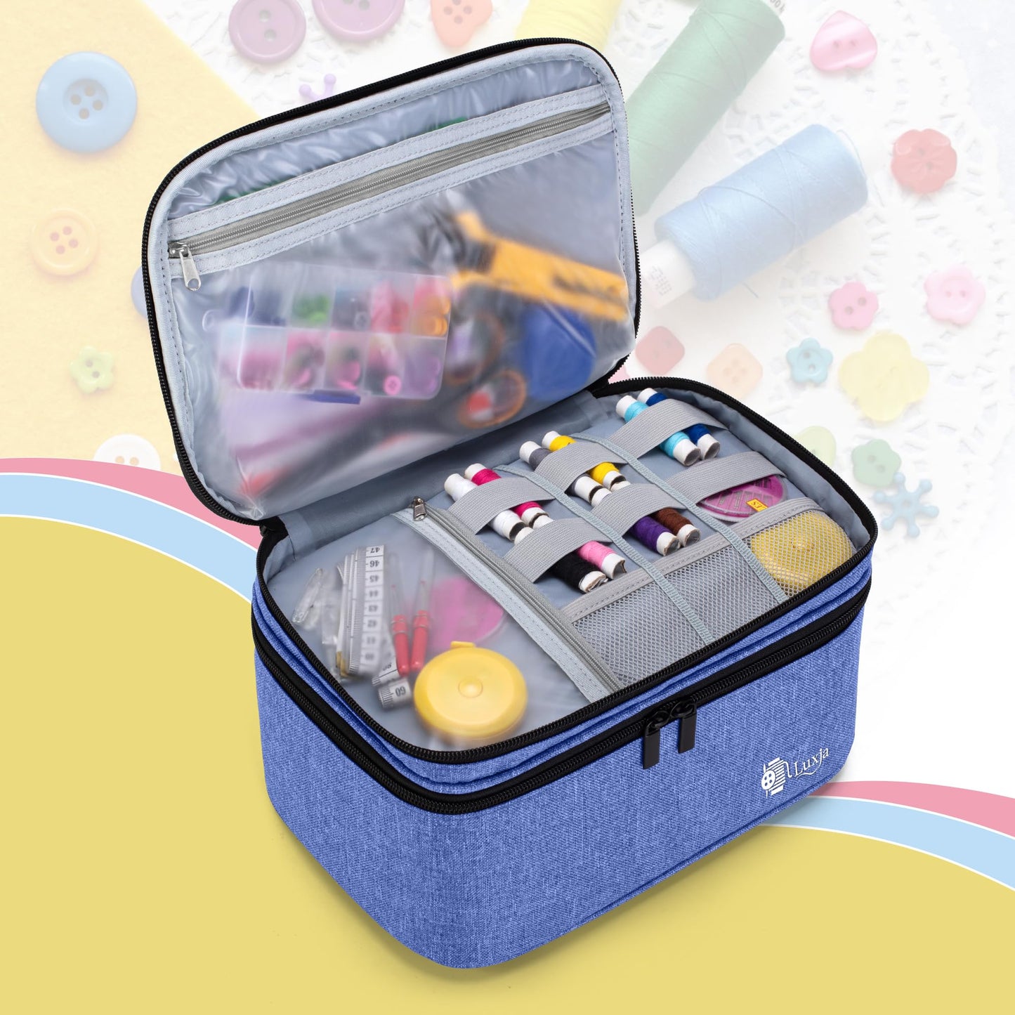 Luxja Double-Layer Large Sewing Organizer, Dark Blue