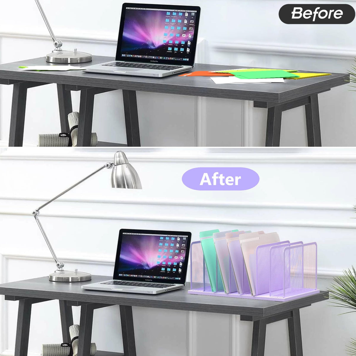 Kuntine.B 7-Section Upright Desk File Organizer Purple 1 Pack