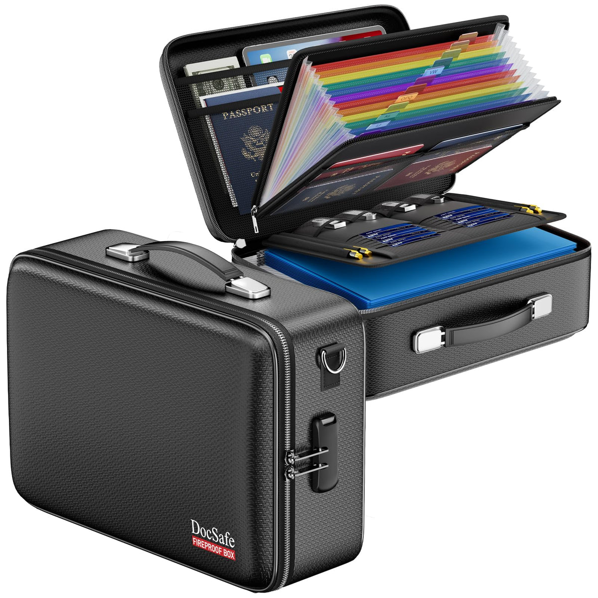DocSafe Fireproof Document Box Hard Case with Lock ＆ Accordion File Folder