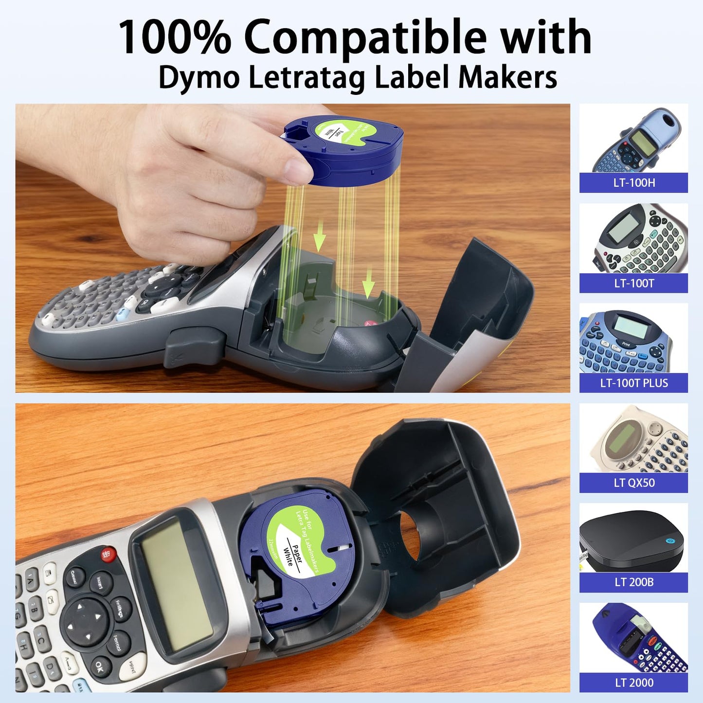 8-Pack Compatible with DYMO LetraTag Refills 91330 Paper Tape