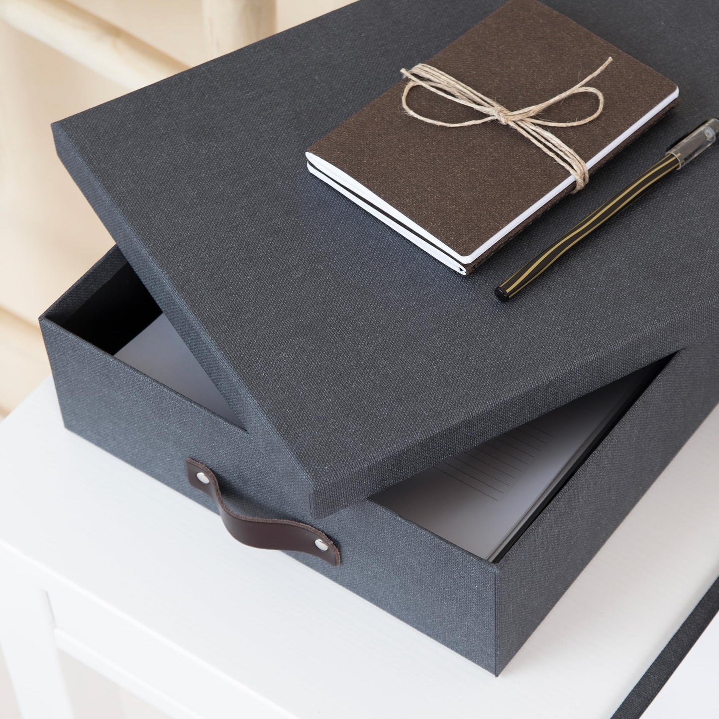 Bigso Oskar Canvas Fiberboard Document Letter Box for Important Paperwork A4 or Letter Size