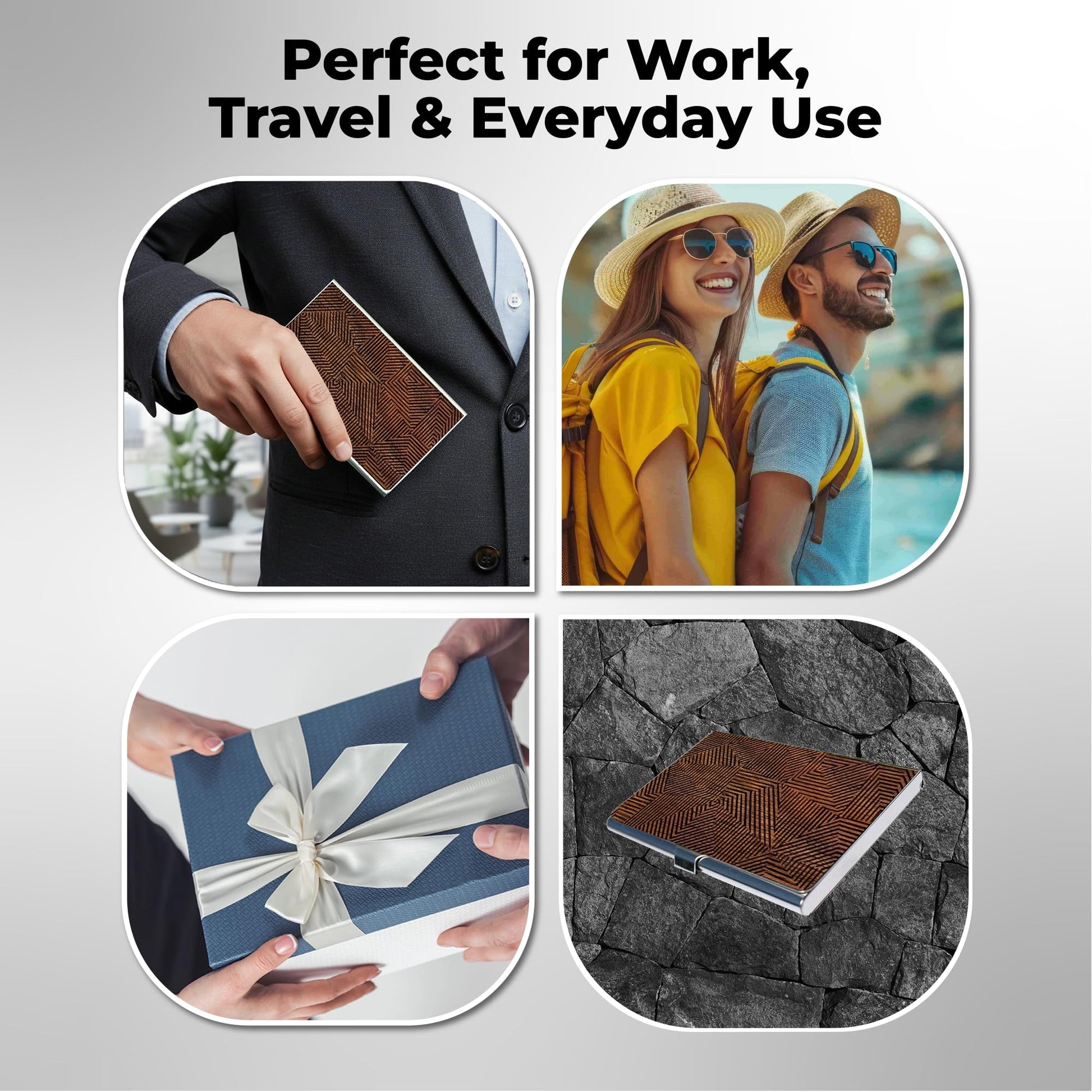 WUDN Handcrafted Business Wooden Card Holder Wallet For Men and Women | Holds Up to 20-25 B-Cards