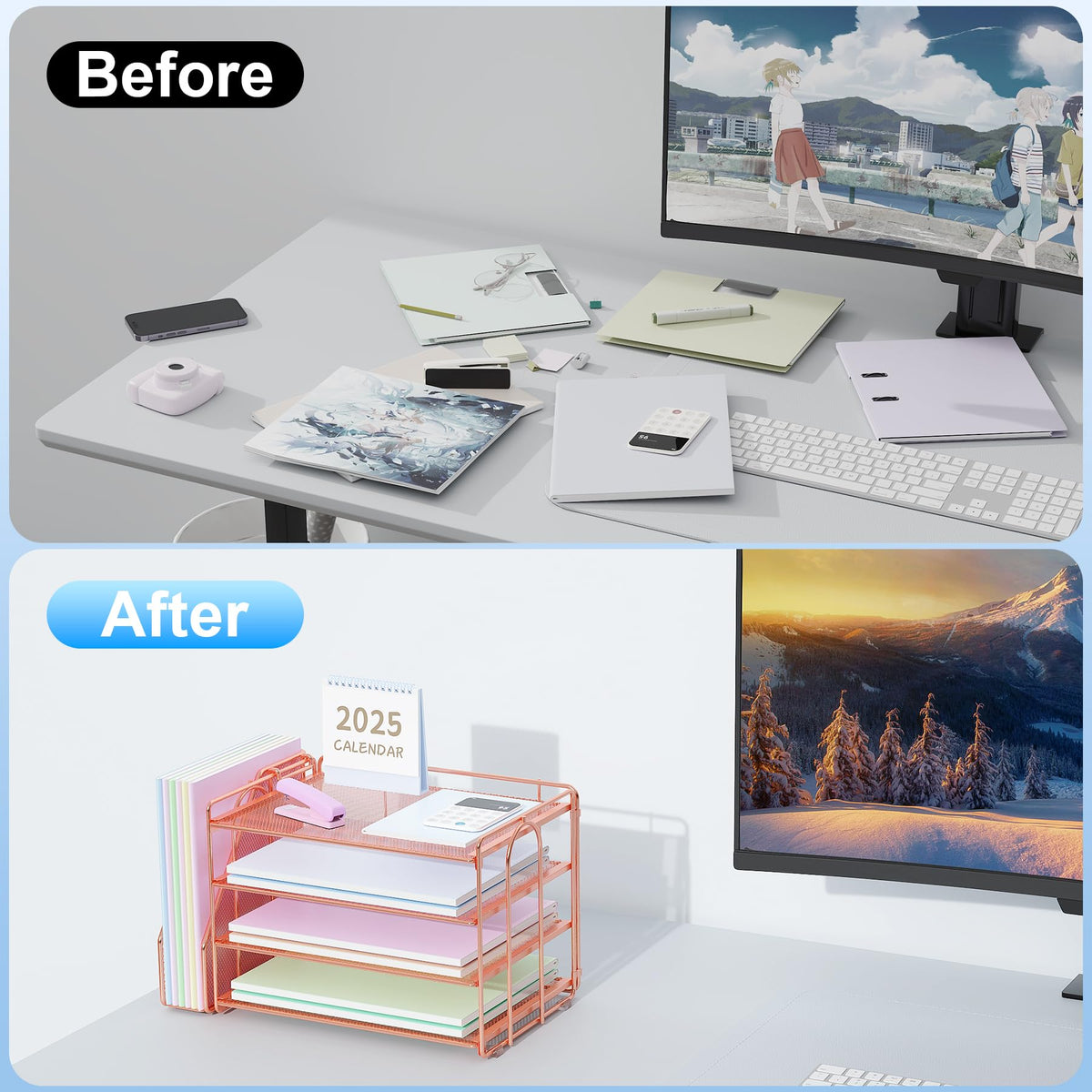 Spacrea Desk Organizers and Accessories, Paper Organizer for Desk with File organizer, Desk