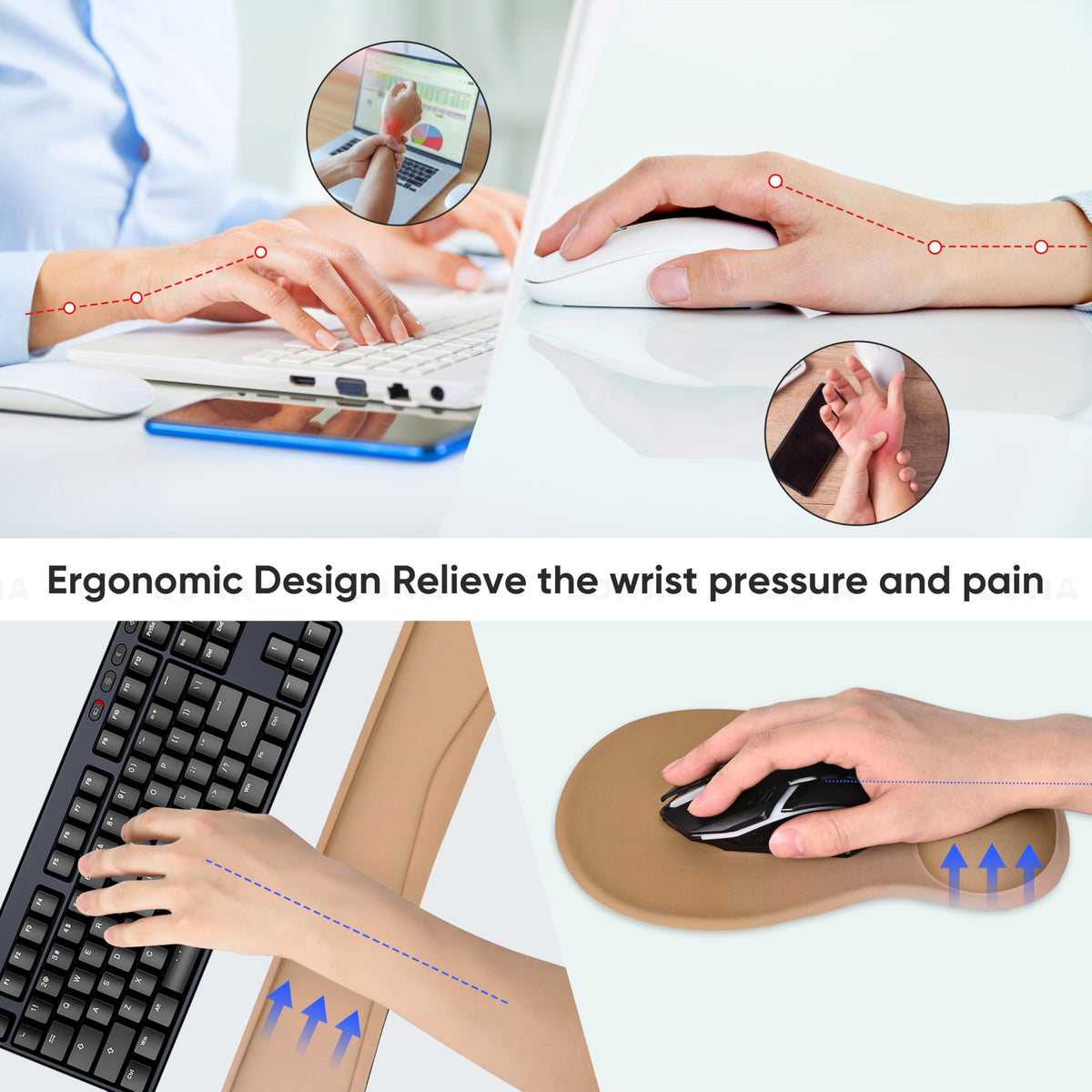 WINTOJO Wrist Rest Support for Mouse Pad Keyboard Set Circle Coaster Gaming Mouse Pad Ergonomic Gel