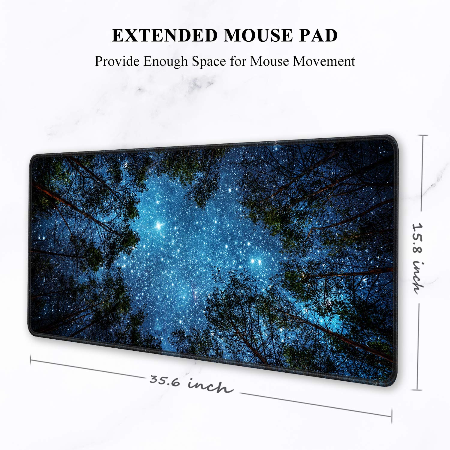 Auhoahsil Large Gaming Mouse Pad, XXL 35.4 x 15.7 in Desk Mat, Night Sky