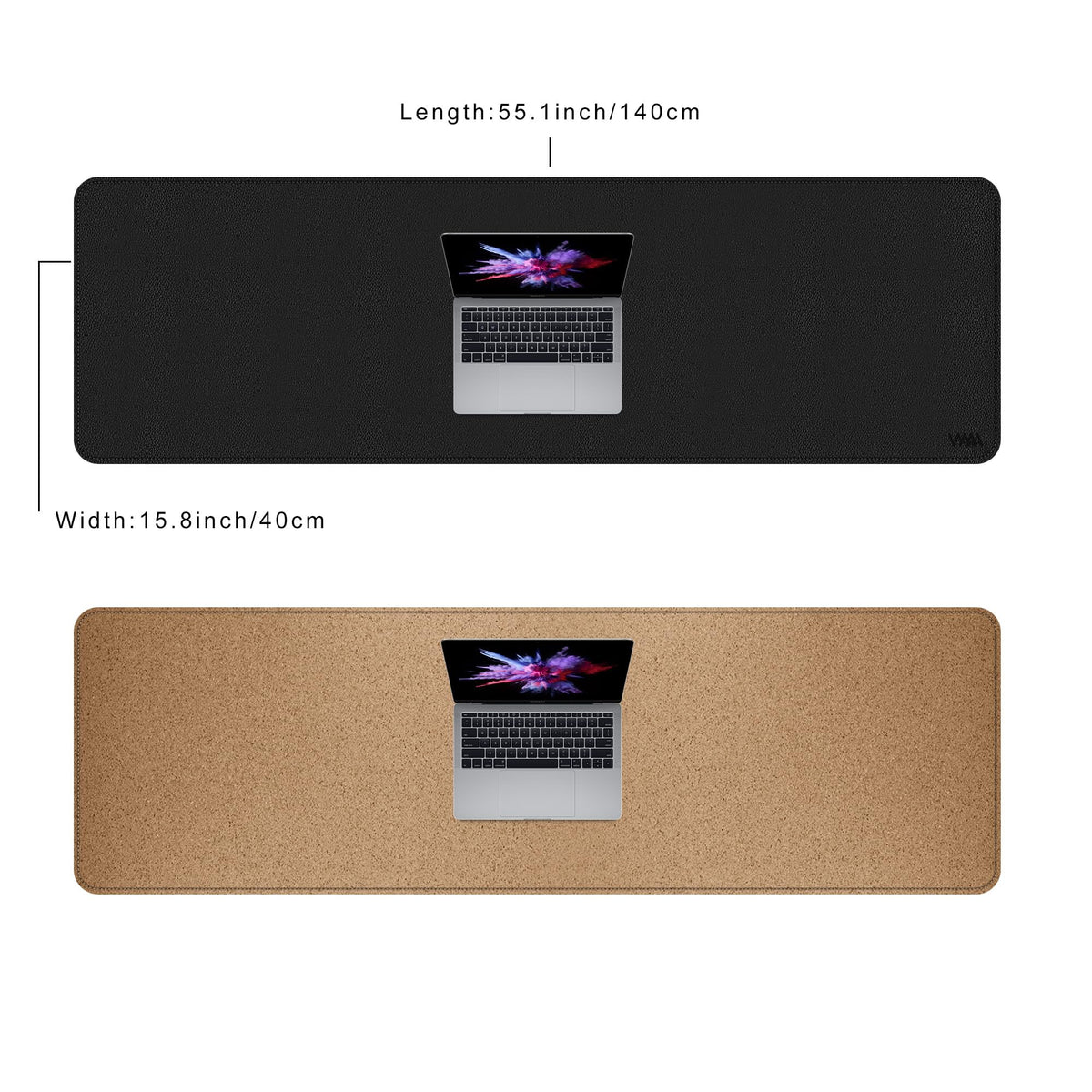 Vyaaa Cork & Leather Desk Mat, 55" x 16" Dual Sided Large Desk Pad, Black