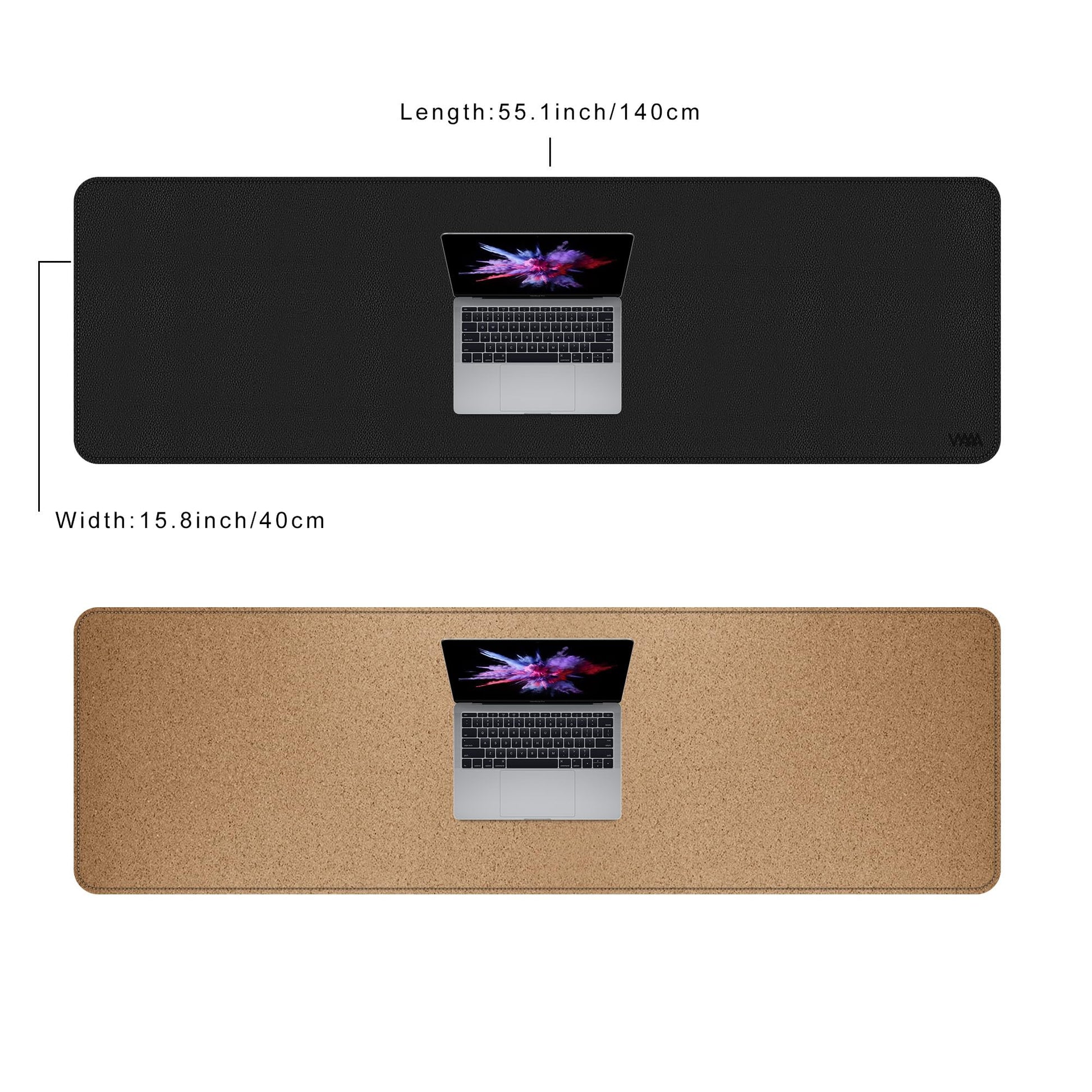 Vyaaa Cork & Leather Desk Mat, 55" x 16" Dual Sided Large Desk Pad, Black