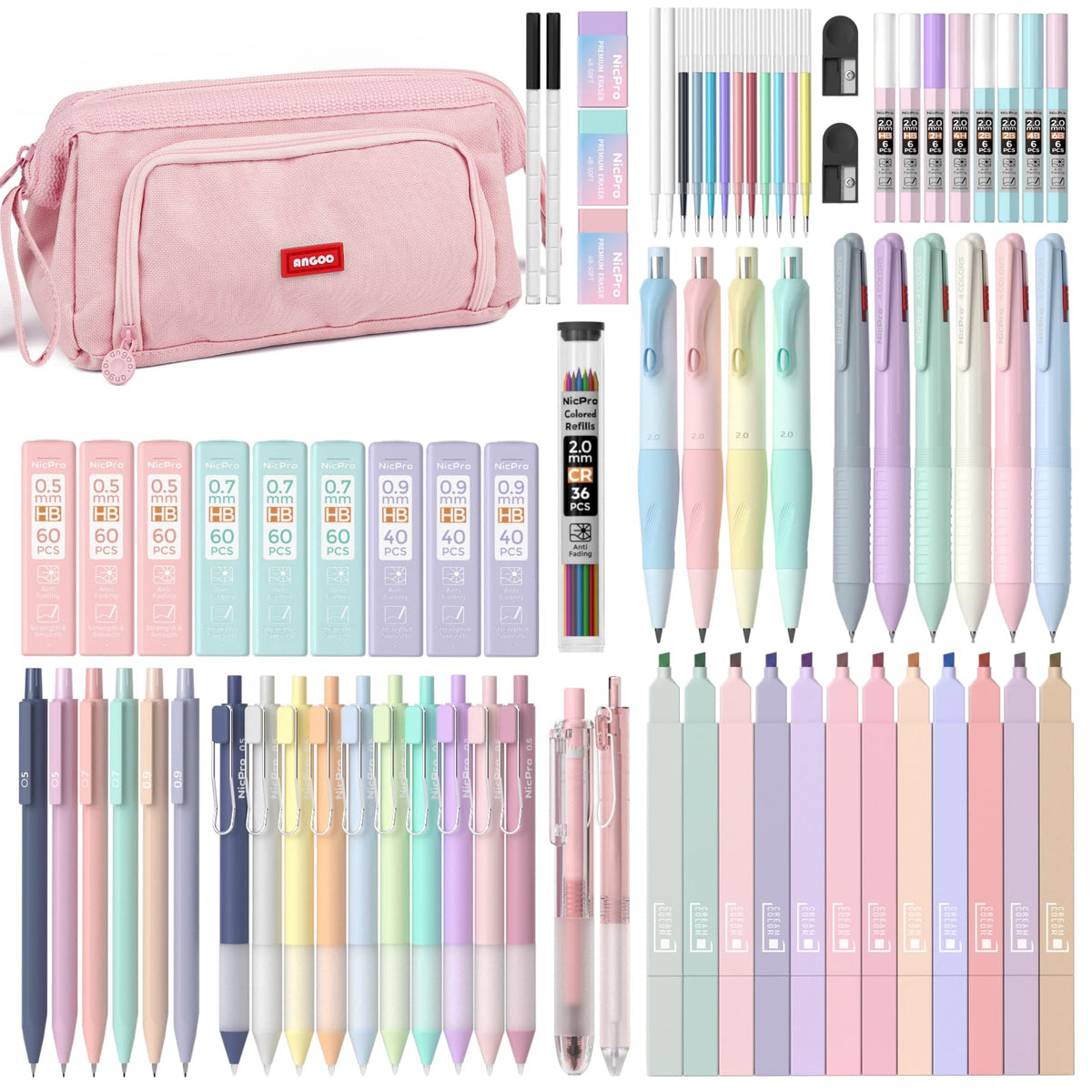 Nicpro 78 Pcs Aesthetic School Supplies with Pen Case, Stationery Set, Pink