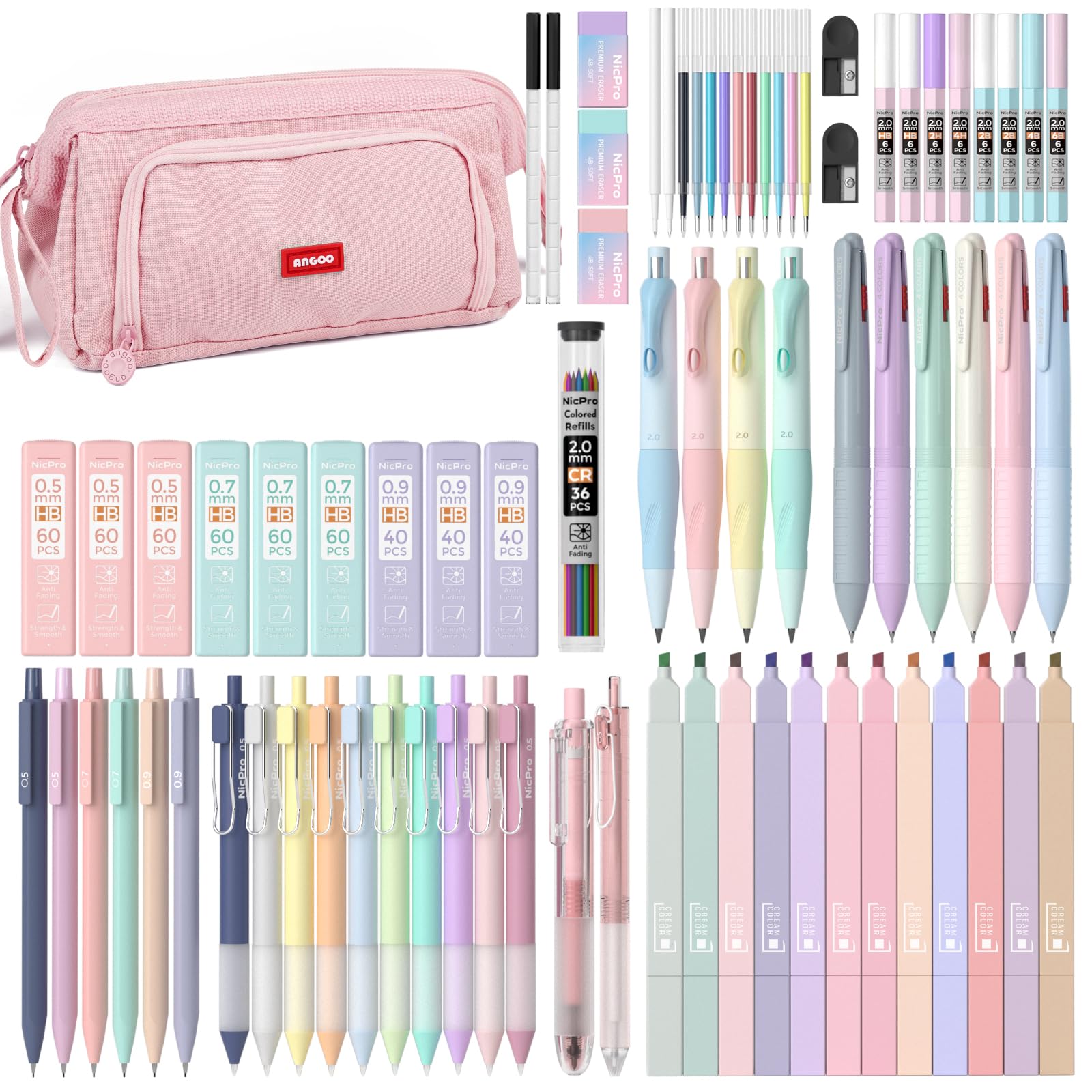Nicpro 78 Pcs Aesthetic School Supplies with Pen Case, Stationery Set, Pink