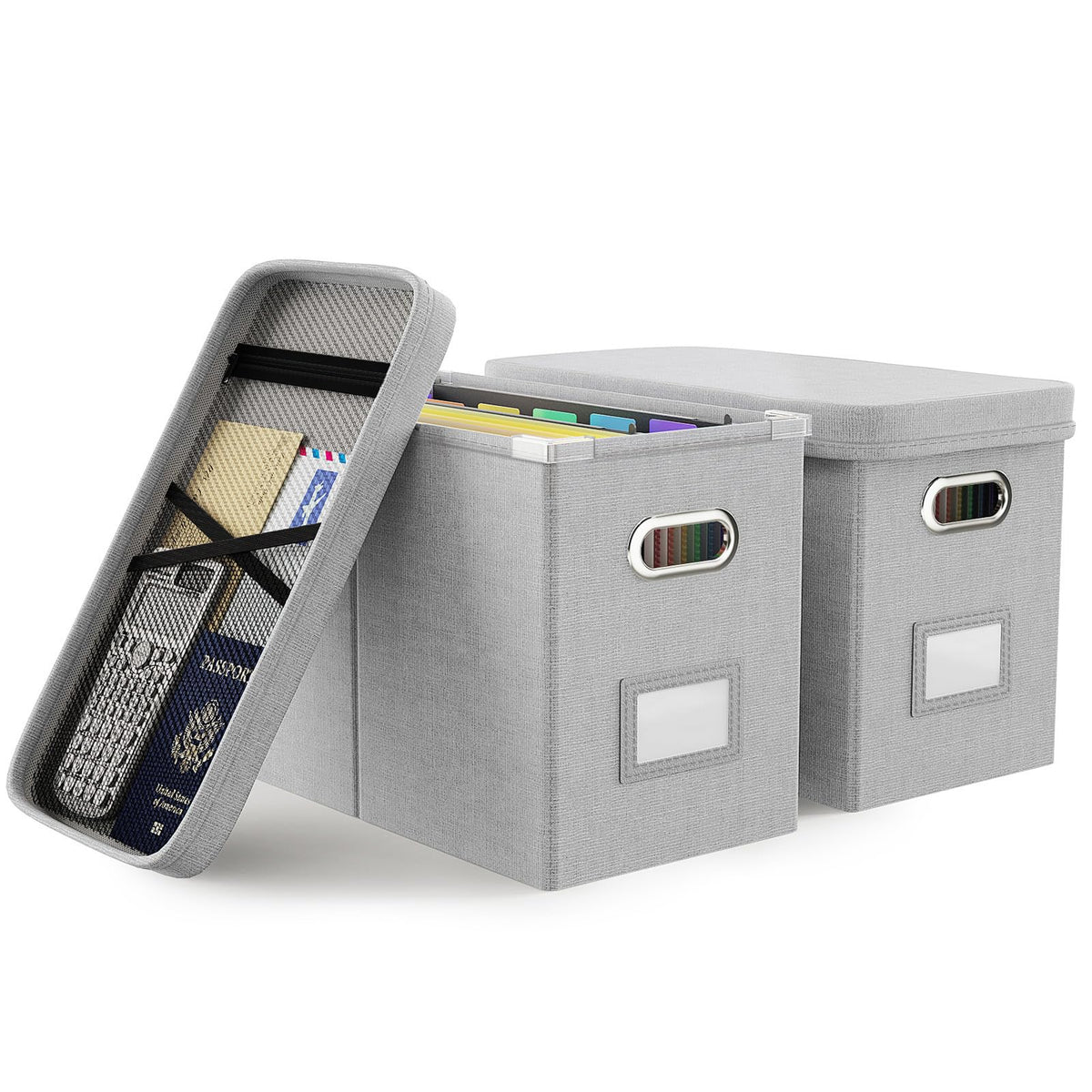 Oterri File Organizer Box with Lid, Hanging Filing File Box with Mesh Pocket, Document Organizer