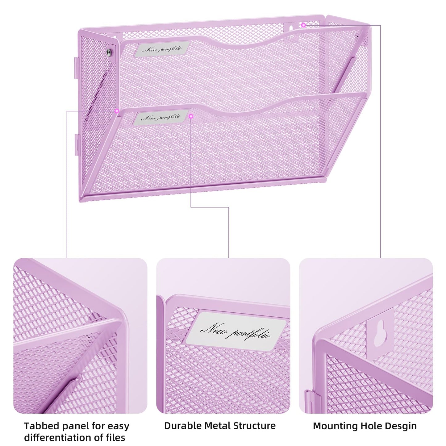 Marbrasse Wall File Holder 2-Tier Hanging Wall File Organizer, Mesh Mail Holder for Papers, Wall