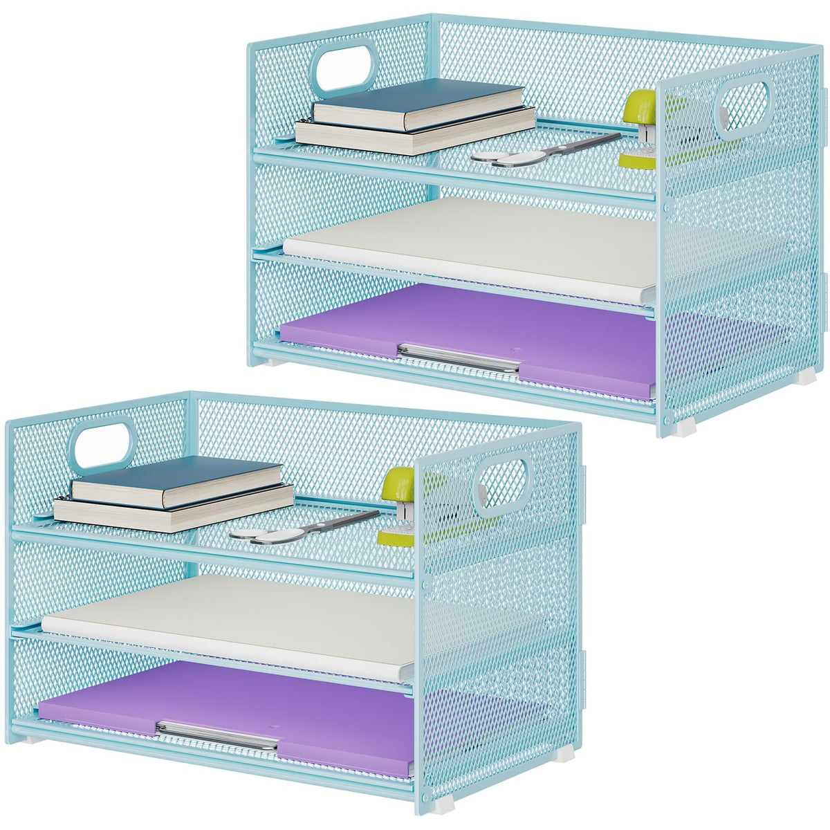 Marbrasse 3 Tier Paper Organizer Letter Tray, Mesh File Organizer with Handle, Paper Sorter Desk
