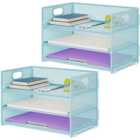 Marbrasse 3 Tier Paper Organizer Letter Tray, Mesh File Organizer with Handle, Paper Sorter Desk