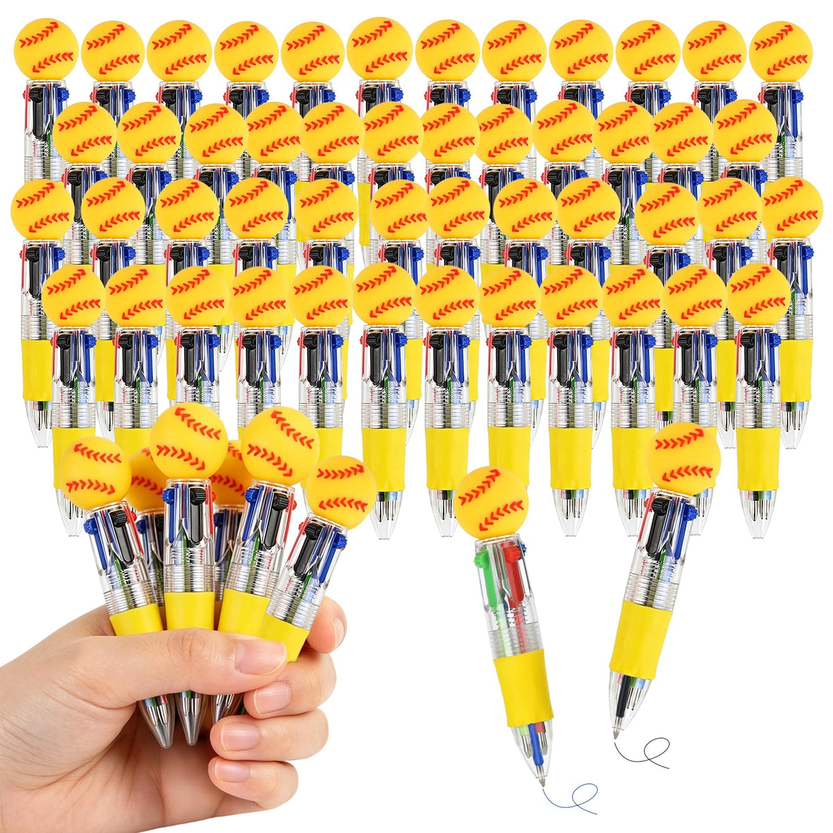 Zhirlyn Softball Party Favors Softball Pens Mini Multicolor Pen in One Cute Fun 4-in-1 Pens Bulk