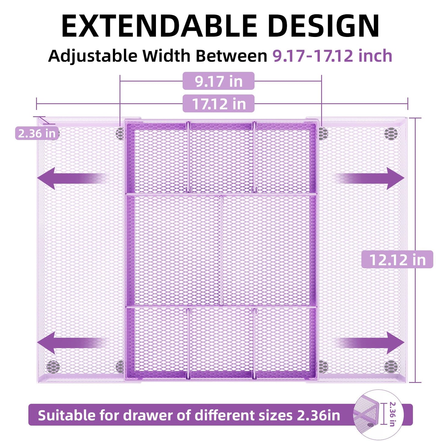 Marbrasse Expandable Desk Drawer Organizer, Mesh Drawer Organizer Tray with 10 Adjustable