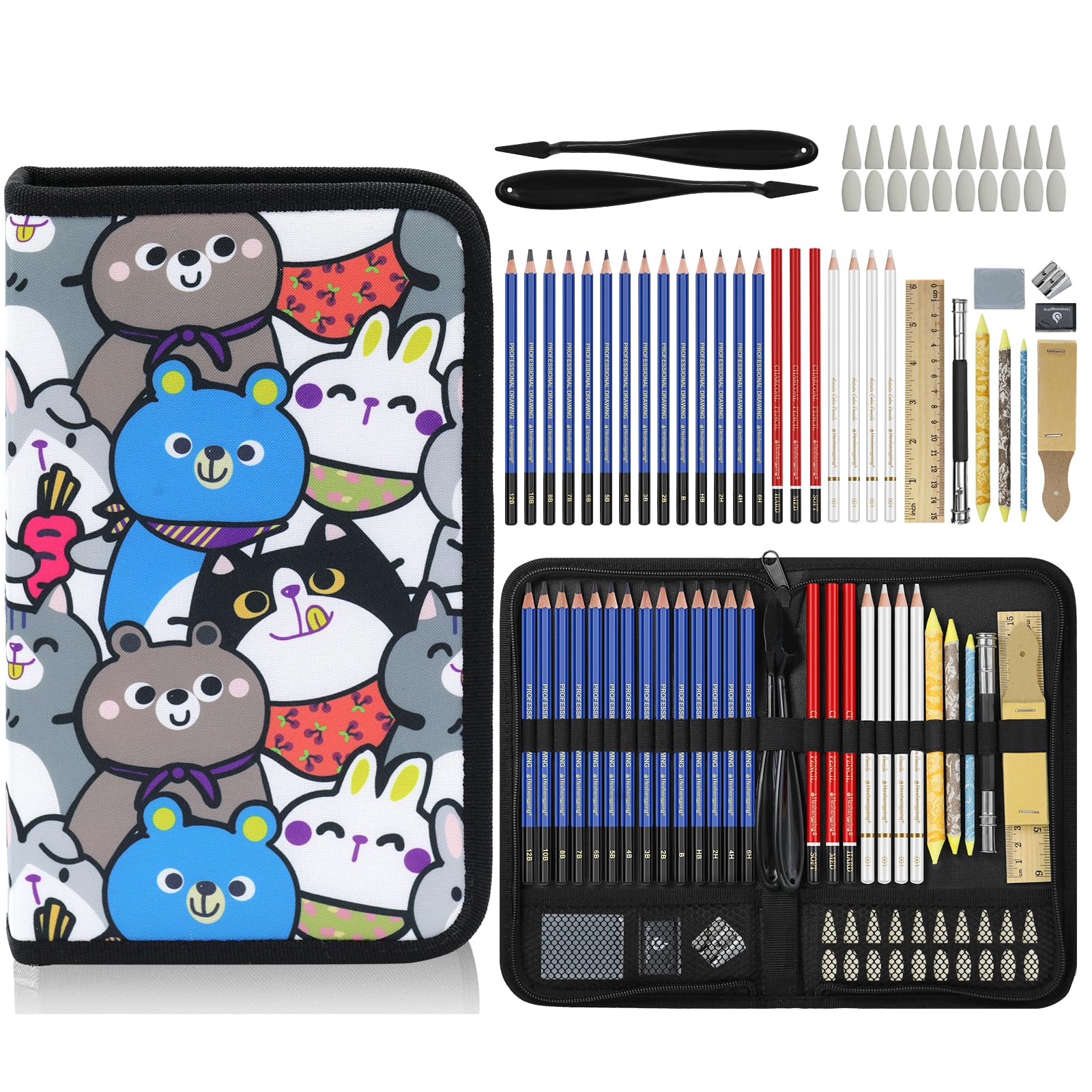 Daerthotk 53 PCS Drawing Kit Sketching Pencil Set, Sketch Pencils Art Supplies with Graphite