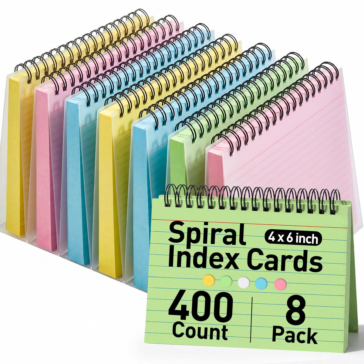 Koogel 400PCS Index Cards with Rings, 4x6 Colored Ruled Flash Cards