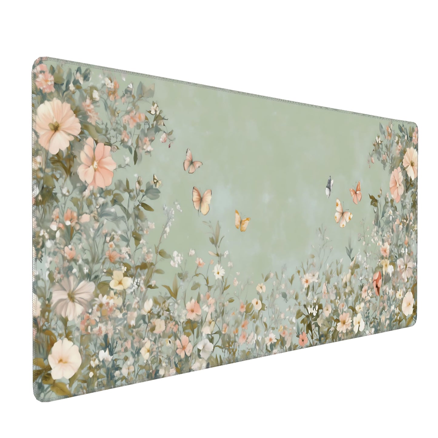Cute Floral Aesthetic Wildflower Gaming Mouse Pad, Sage Green Macaron Desk Mat with Anti-Slip Base