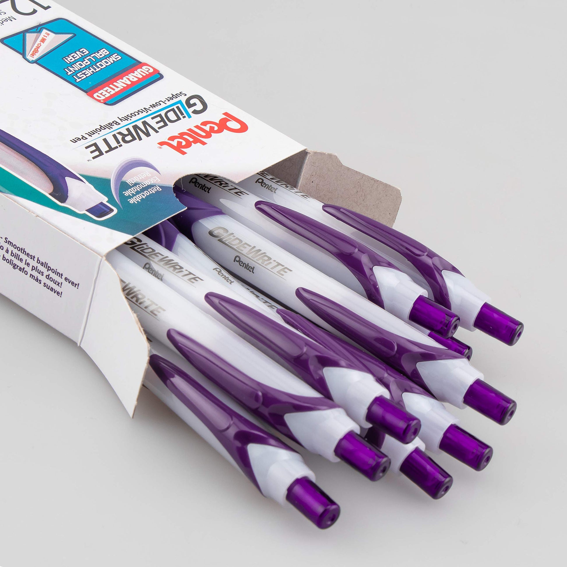 Pentel GlideWrite Ballpoint Pen with TechniFlo Ink, (1.0mm) Medium Line, Violet, Box of 12 (BX910-V)