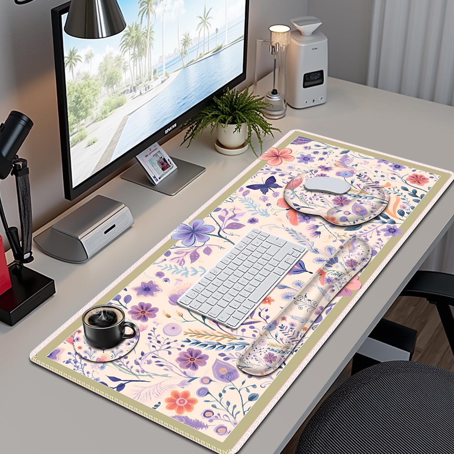 Cute Desk Mat, 4in1 Large Mouse Pad with Wrist Rest, Desk Matt for Desktop, Deskpad Mat, Anti-Slip
