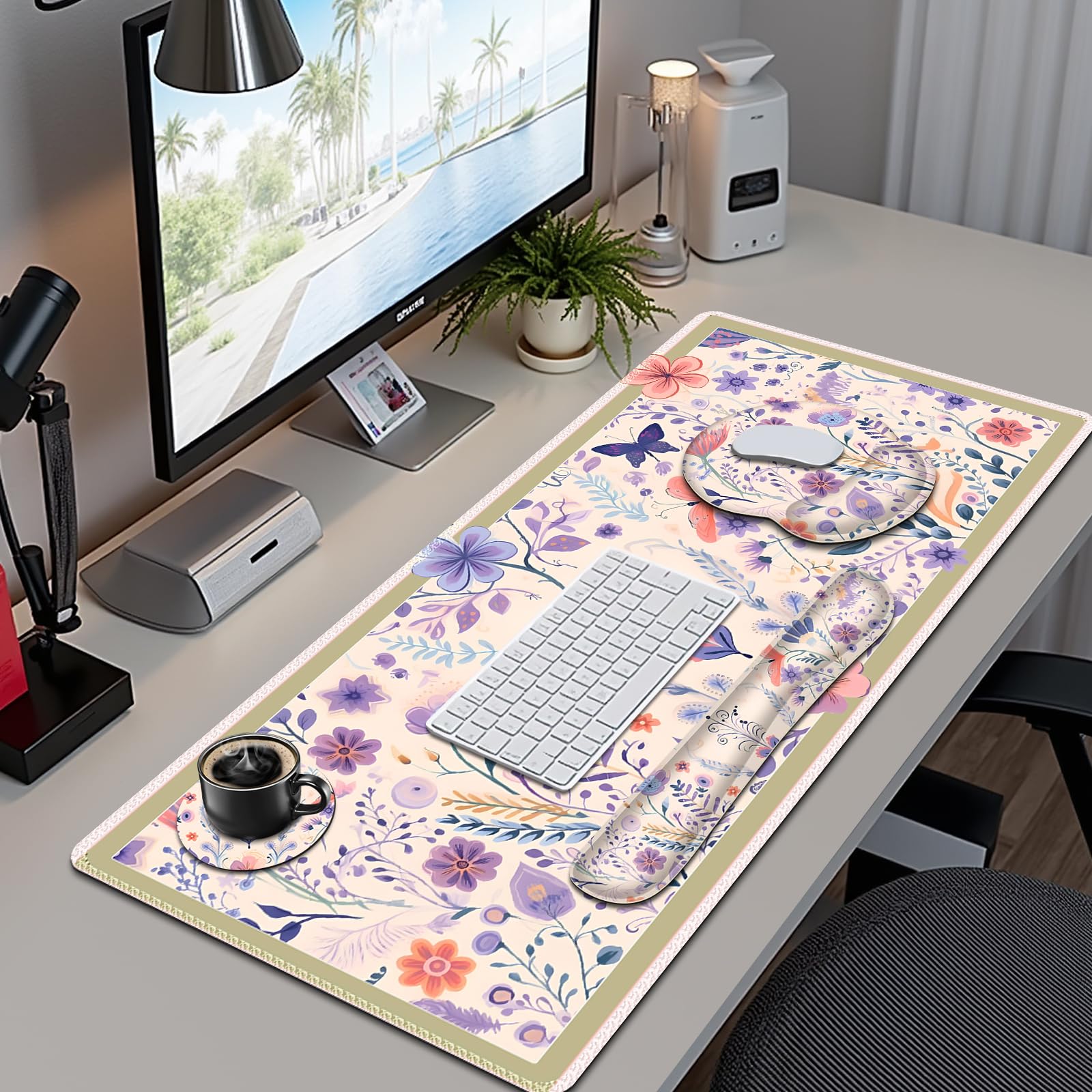 Cute Desk Mat, 4in1 Large Mouse Pad with Wrist Rest, Desk Matt for Desktop, Deskpad Mat, Anti-Slip