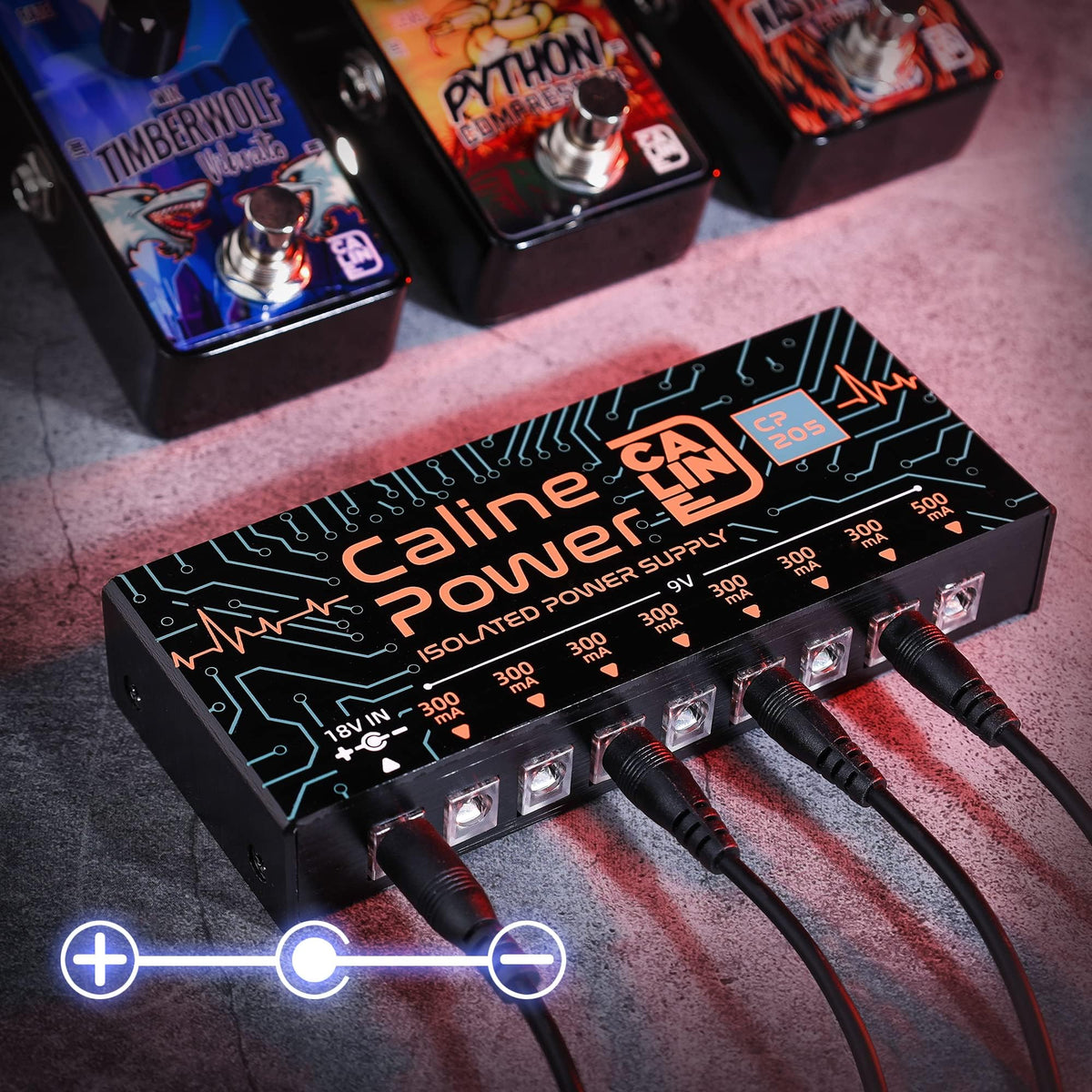Caline CP-205 Guitar Pedal Power Supply, DC 9V True Isolated Pedalboard Power Supply with 8 Totally