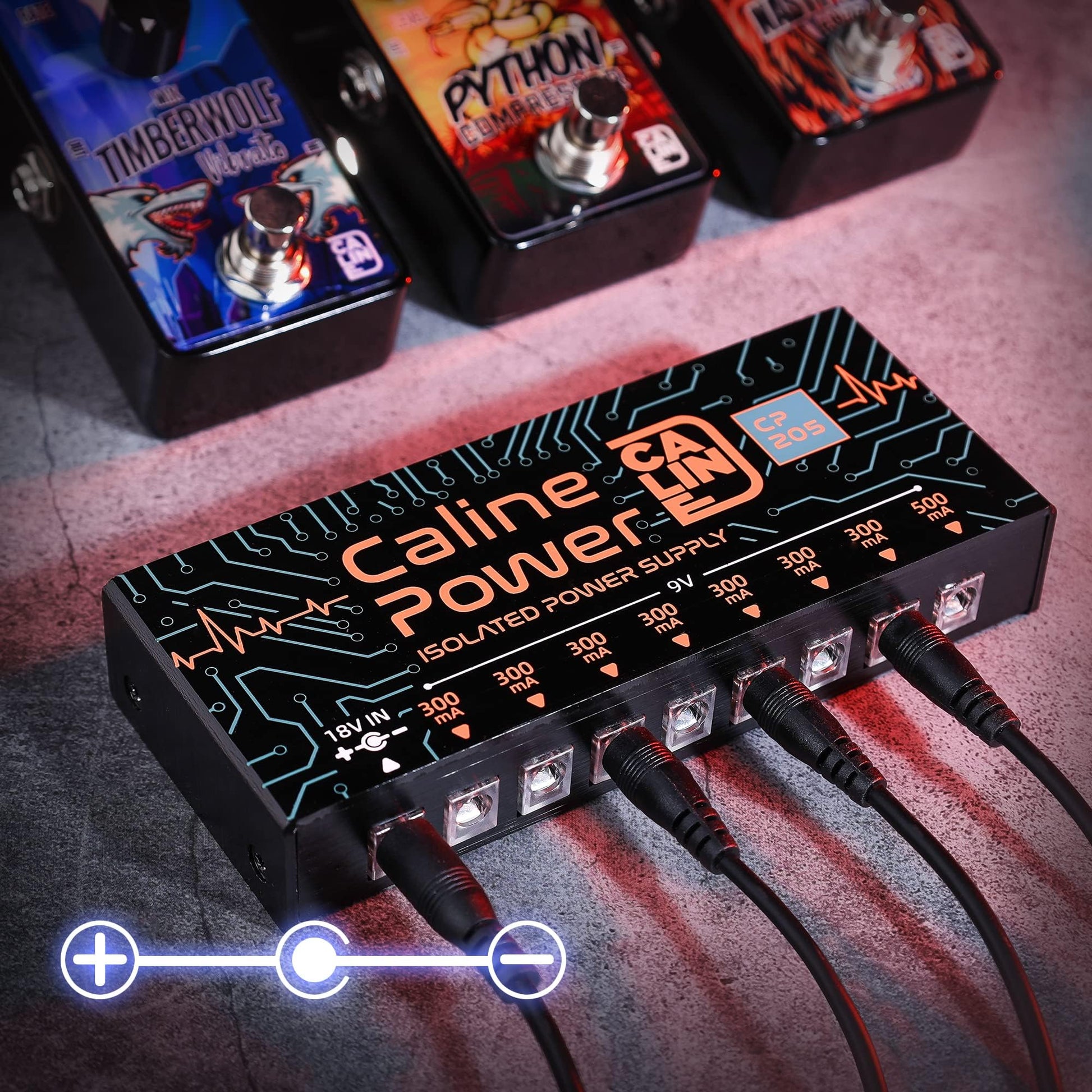 Caline CP-205 Guitar Pedal Power Supply, DC 9V True Isolated Pedalboard Power Supply with 8 Totally