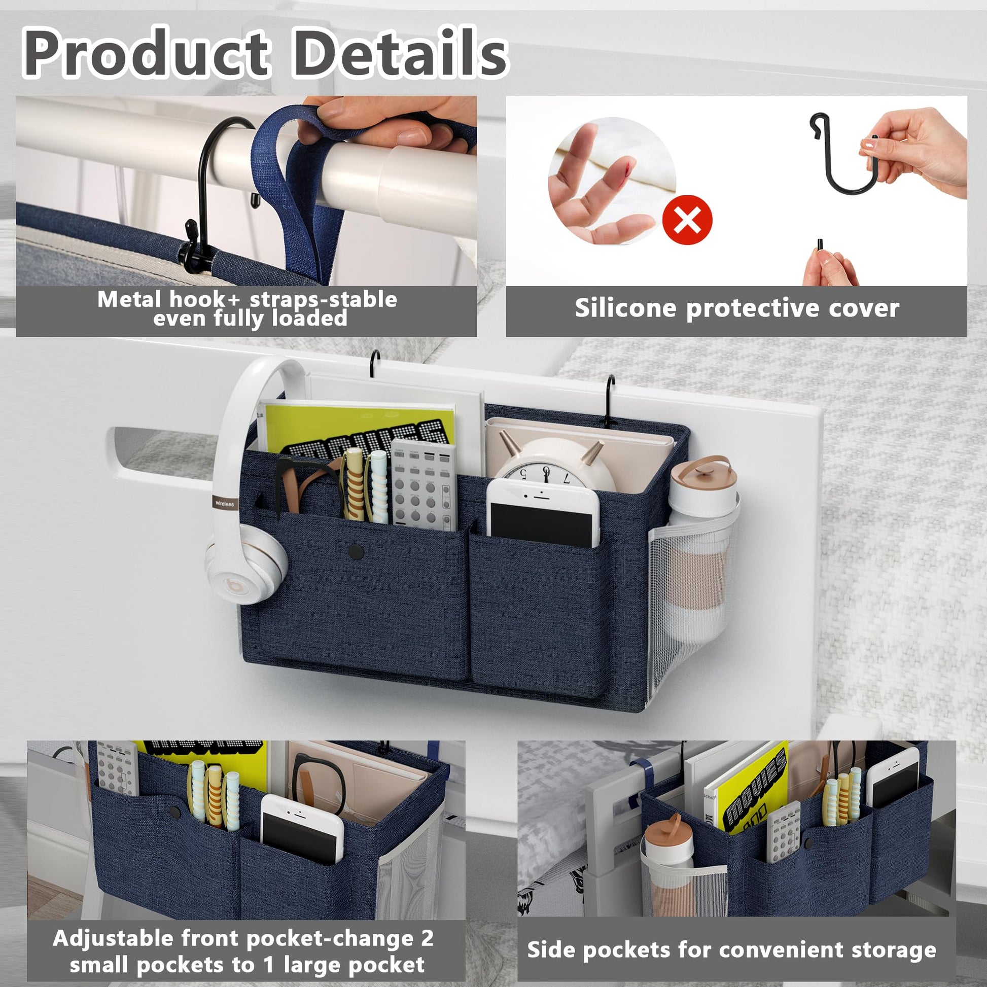 Bedside Caddy Bedside Storage Hanging Organizer for Bunk Dorm Bed Rail