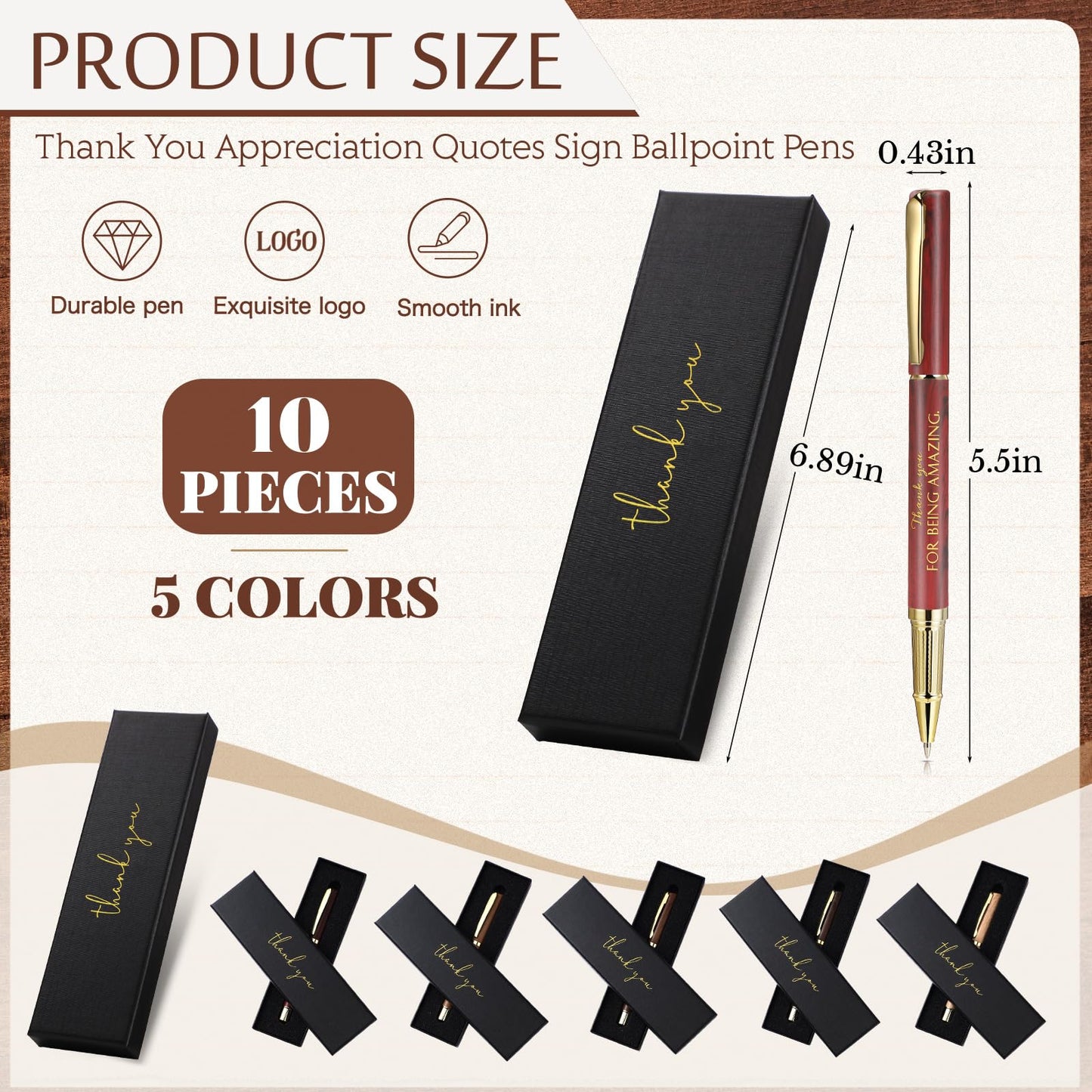 PerKoop 10 Sets Thank You Gifts, Appreciation Pens with Boxes for Men Women