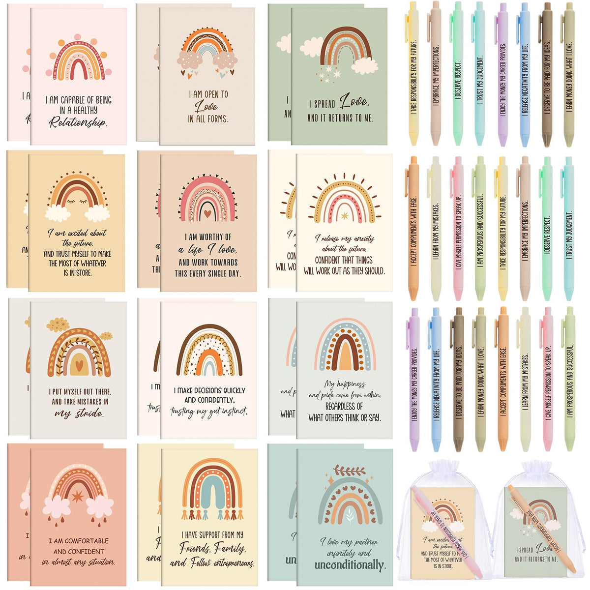 Mooliwe 48 Pcs Affirmation Notebooks Pens Bulk Gifts, Gratitude,Cute