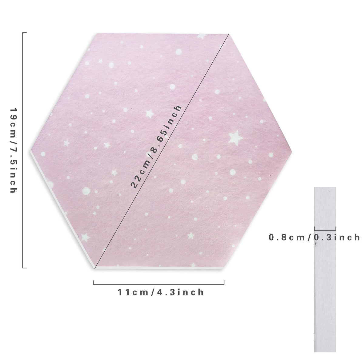 Fovasen 8 Pcs Felt Hexagon Cork Board Tiles, Self-Adhesive Notice Board Pink Wall Tiles with Push