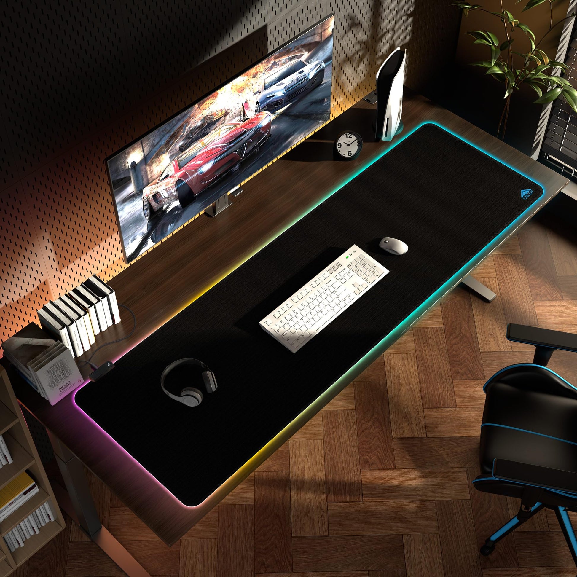 Cacoy 63"x20" Large RGB Gaming Mouse Pad, XXL LED Computer Mouse Mat, Black
