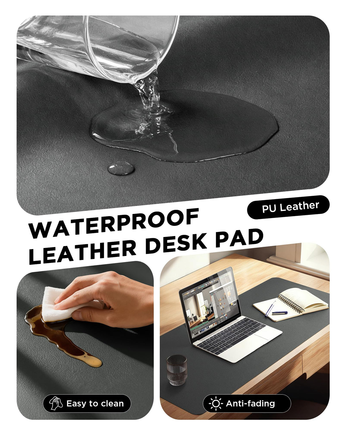 YSAGi 35.4" x 17" Large PU Leather Desk Mat for Keyboard and Mouse - Waterproof Non-Slip Desk Pad