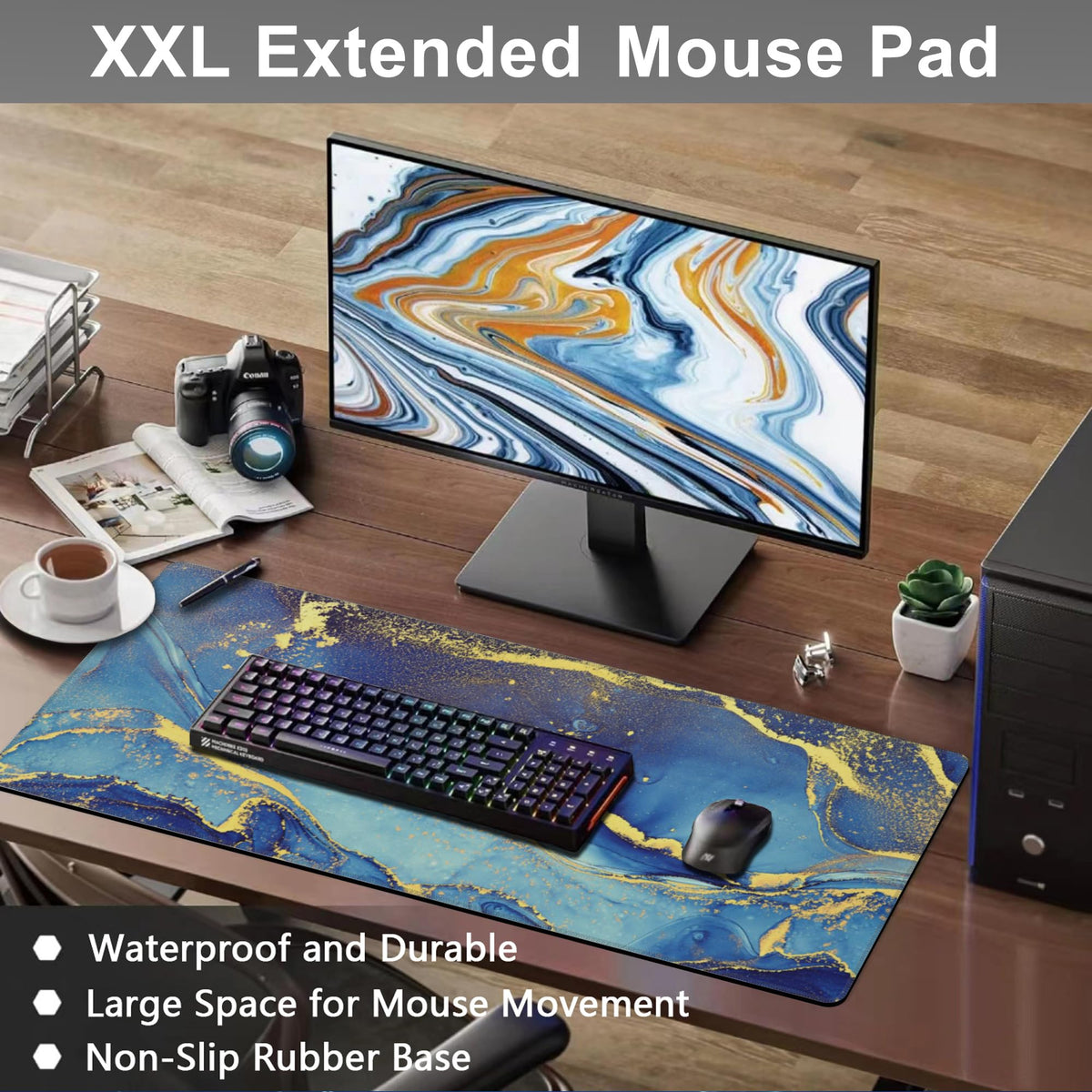 Mouse Pad, Large Alcohol Ink Art Desk Mat, Extended Non-Slip Gaming Keyboard Mousepad Desk Pad