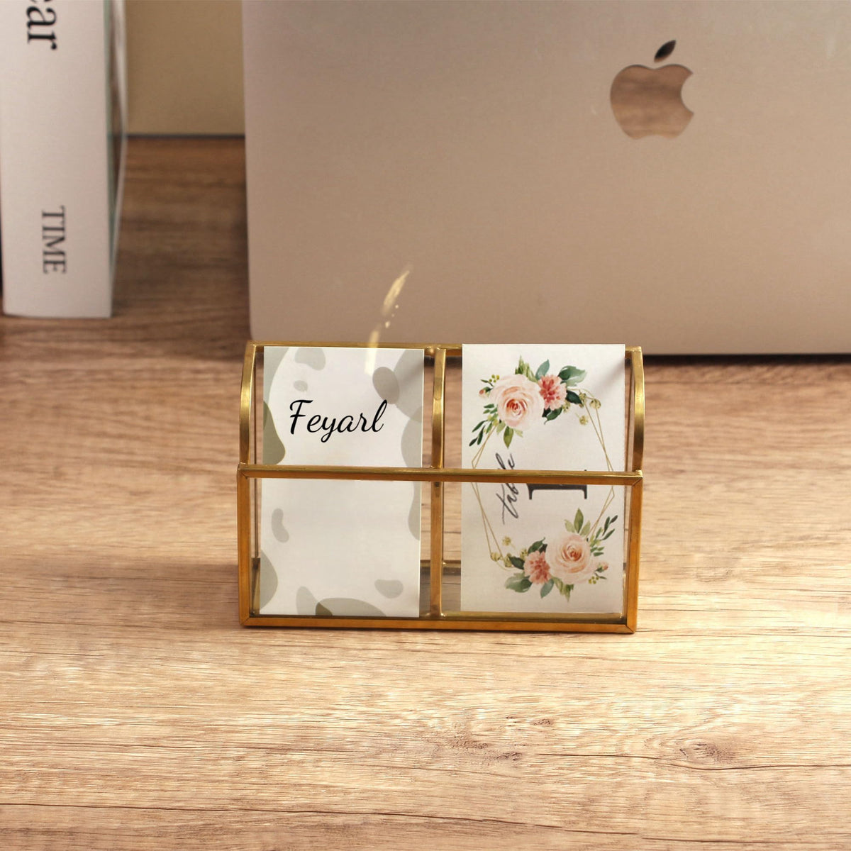 Feyarl Gold Glass Business Card Holder Business Cards Display Stand Clear Name Card Organizer