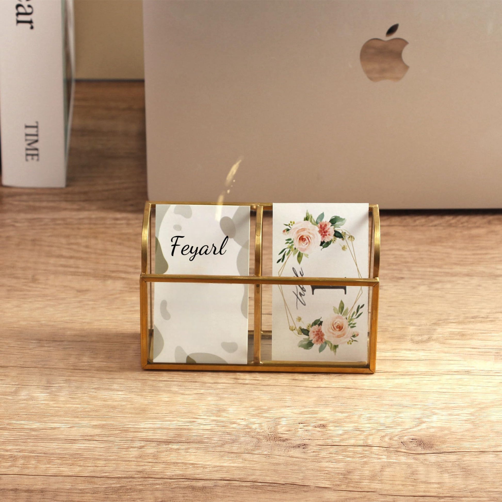 Feyarl Gold Glass Business Card Holder Business Cards Display Stand Clear Name Card Organizer