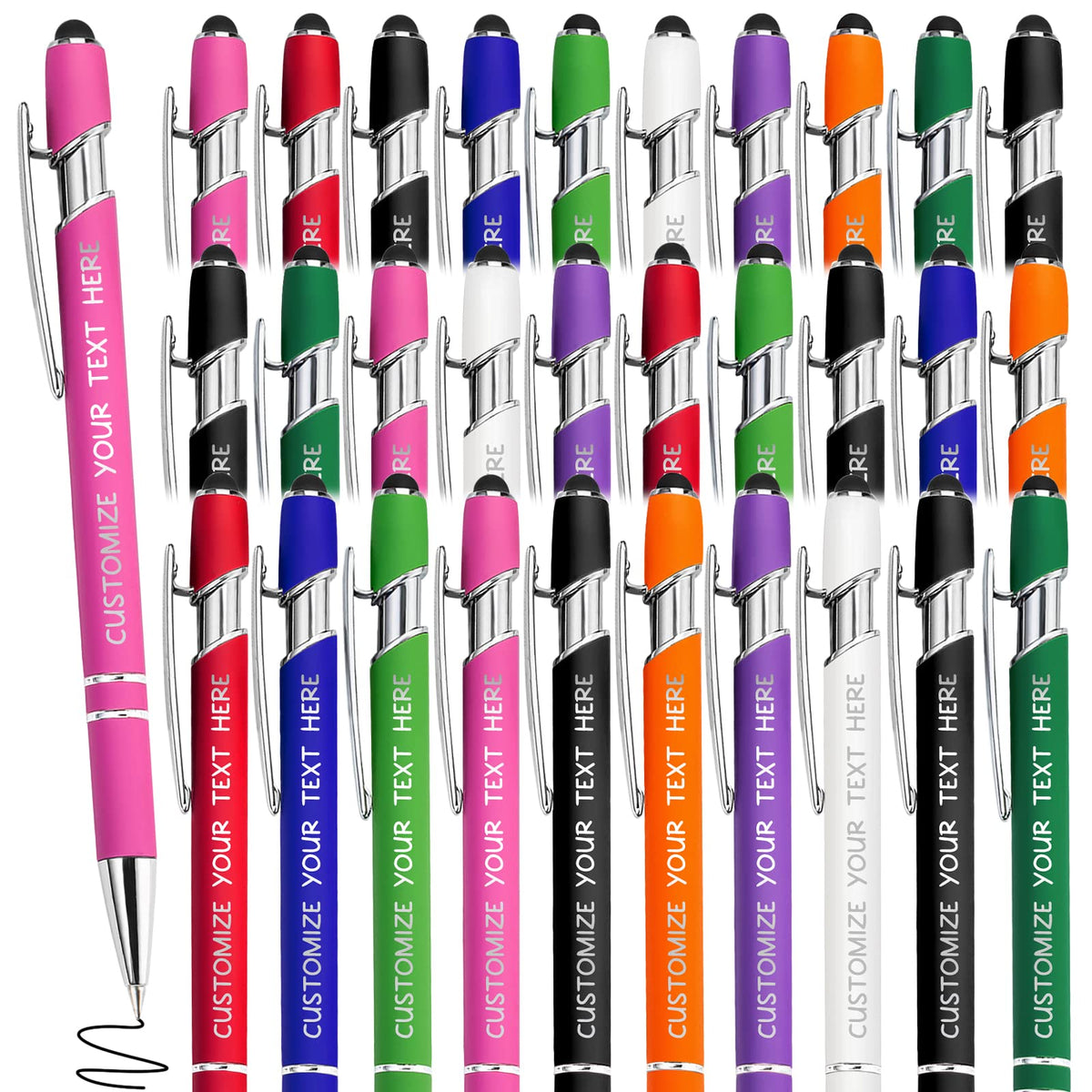 Yananka 36 Pcs Custom Pens with Stylus,Personalized Pens with Free Engraving,Customized Pens with