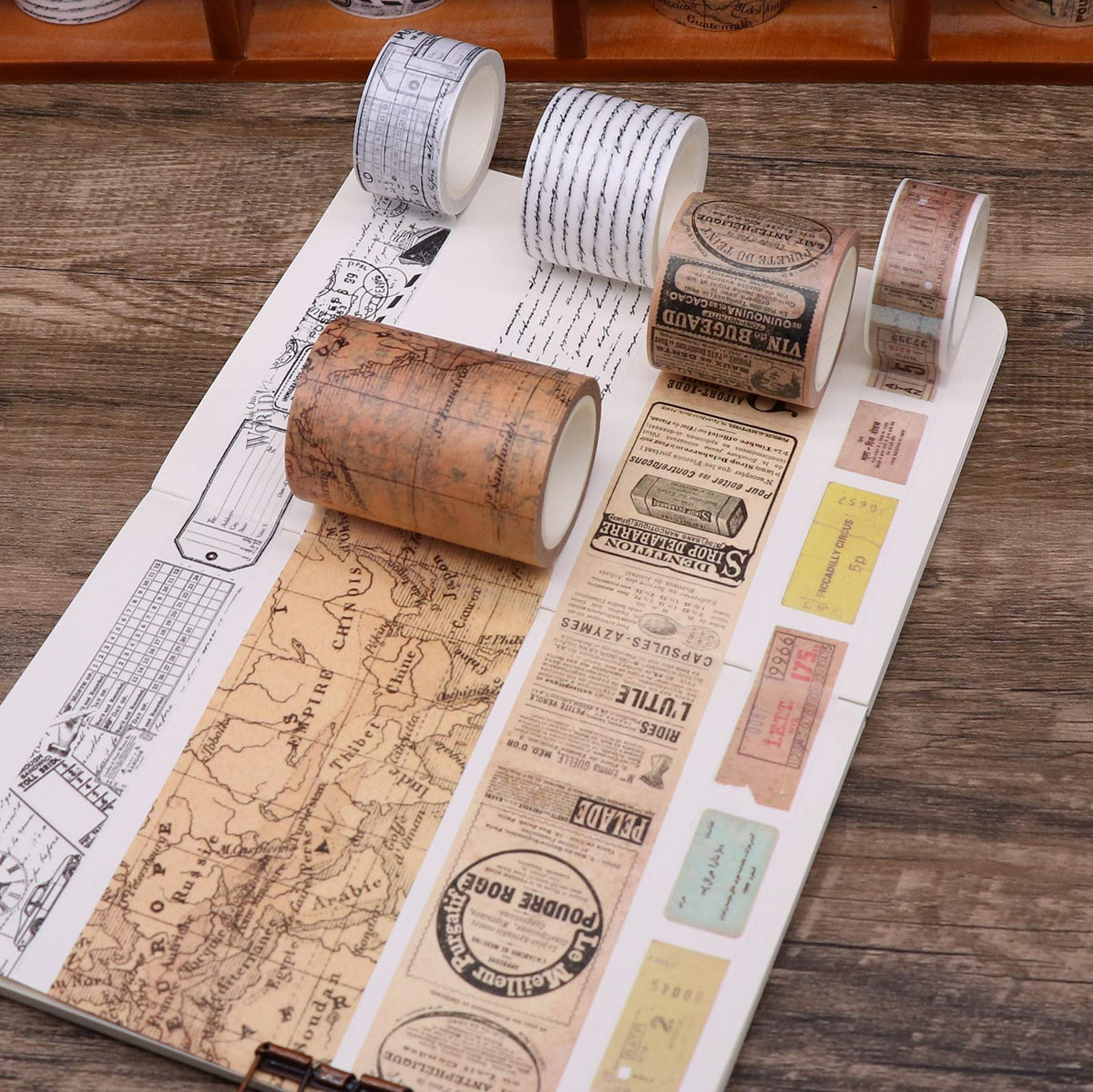 Knaid Vintage Washi Tape Set, Assorted 5 Rolls of Decorative Colored Masking Tapes for