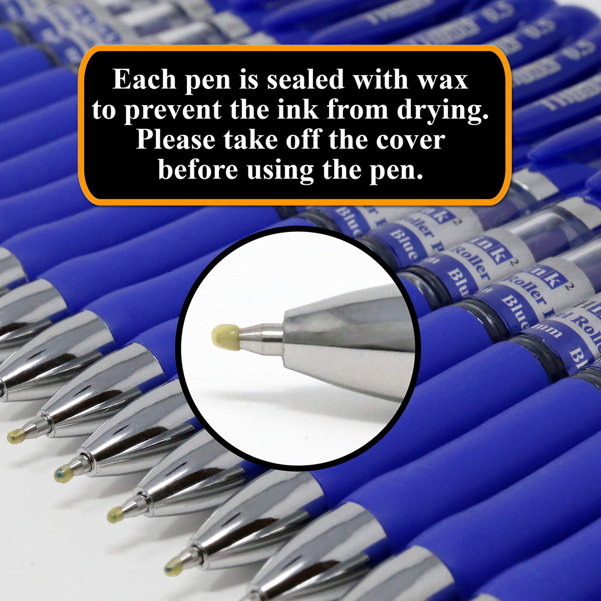 [24 Pens - Blue Ink] Think2 Retractable Gel Pens. (24 Blue) Fine Point (0.5mm) Rollerball Pens with