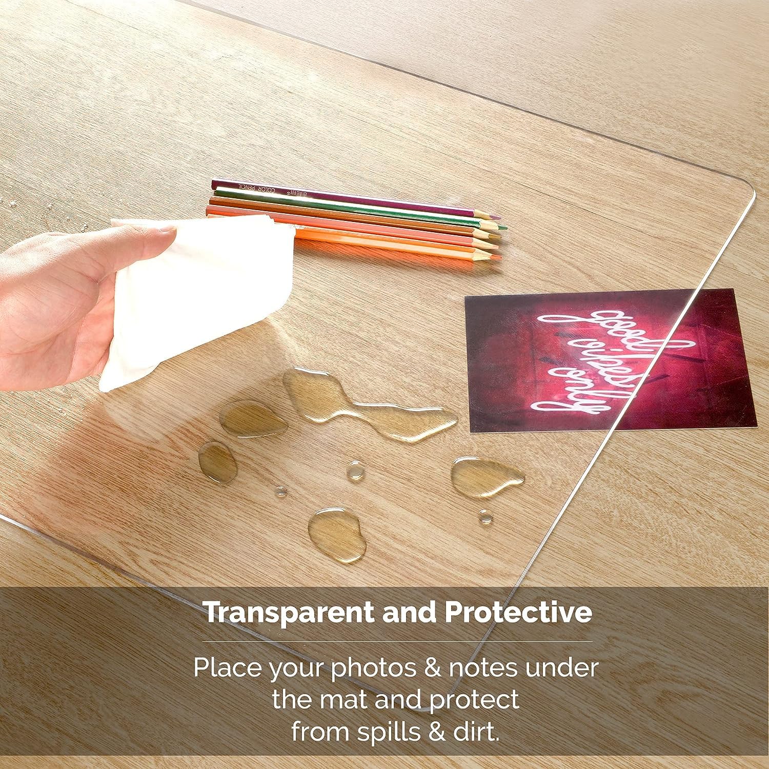 Awnour Clear Desk Mat on top of desks - 32 x 16 inches - Clear Transparent Plastic Desk Protector