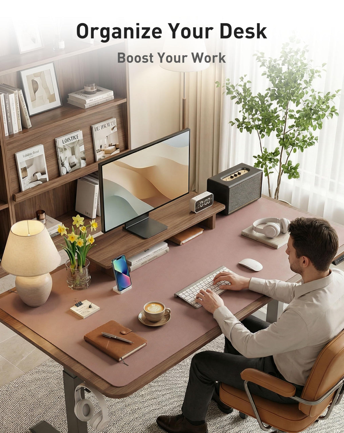 Aothia Faux Leather Desk Mat - Large Mouse Pad, Non-Slip PU Leather Blotter, Waterproof Writing