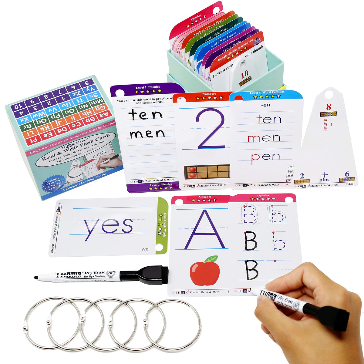 THINK2MASTER Premium 186 Laminated Alphabet, Sight Words & Phonics Flash Cards for Pre K &