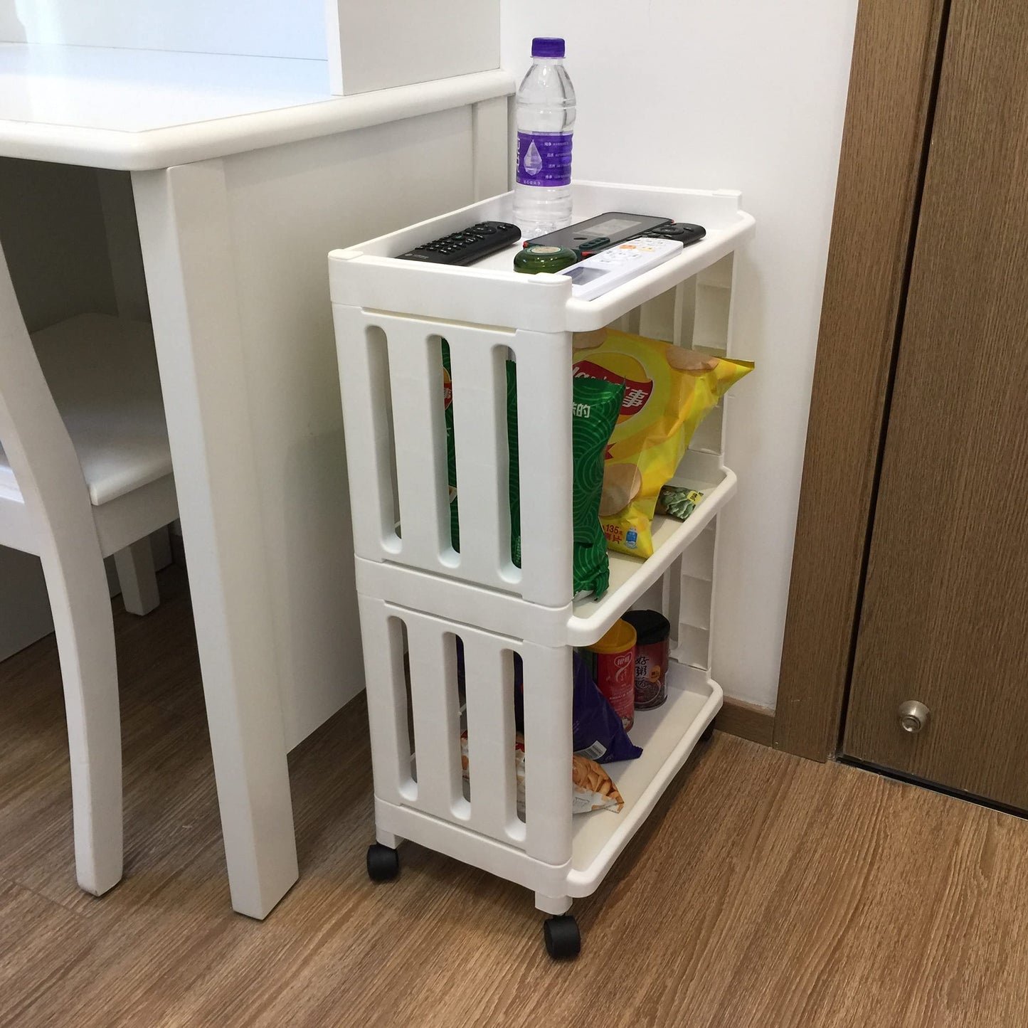 Rolling Storage Utility Cart Slim Organizer Shelf with Wheels 3 Tier Narrow Places Mobile Shelving