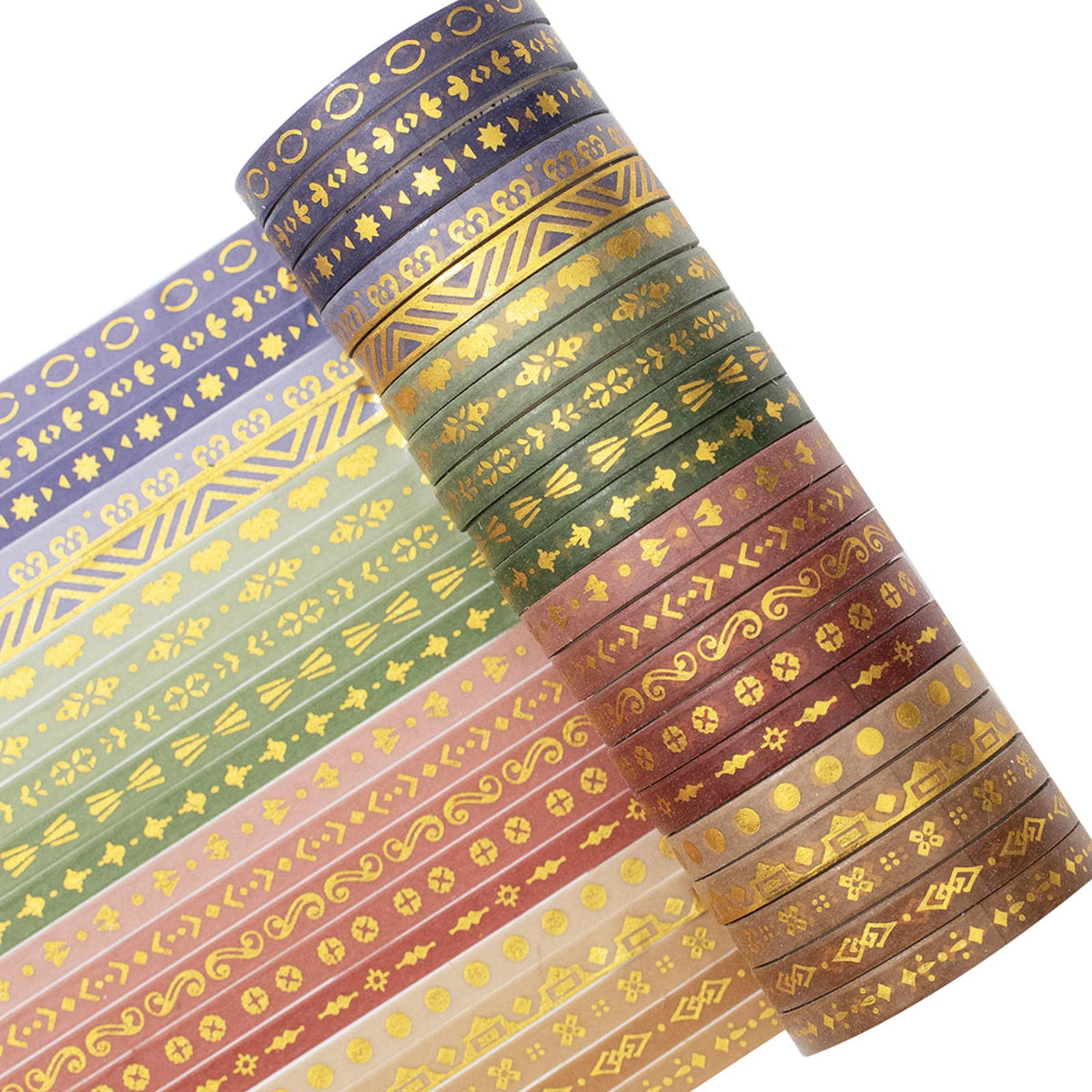 YUBX Skinny Gold Washi Tape Set Basic Foil Print Decorative Masking Tapes for Arts, DIY Crafts