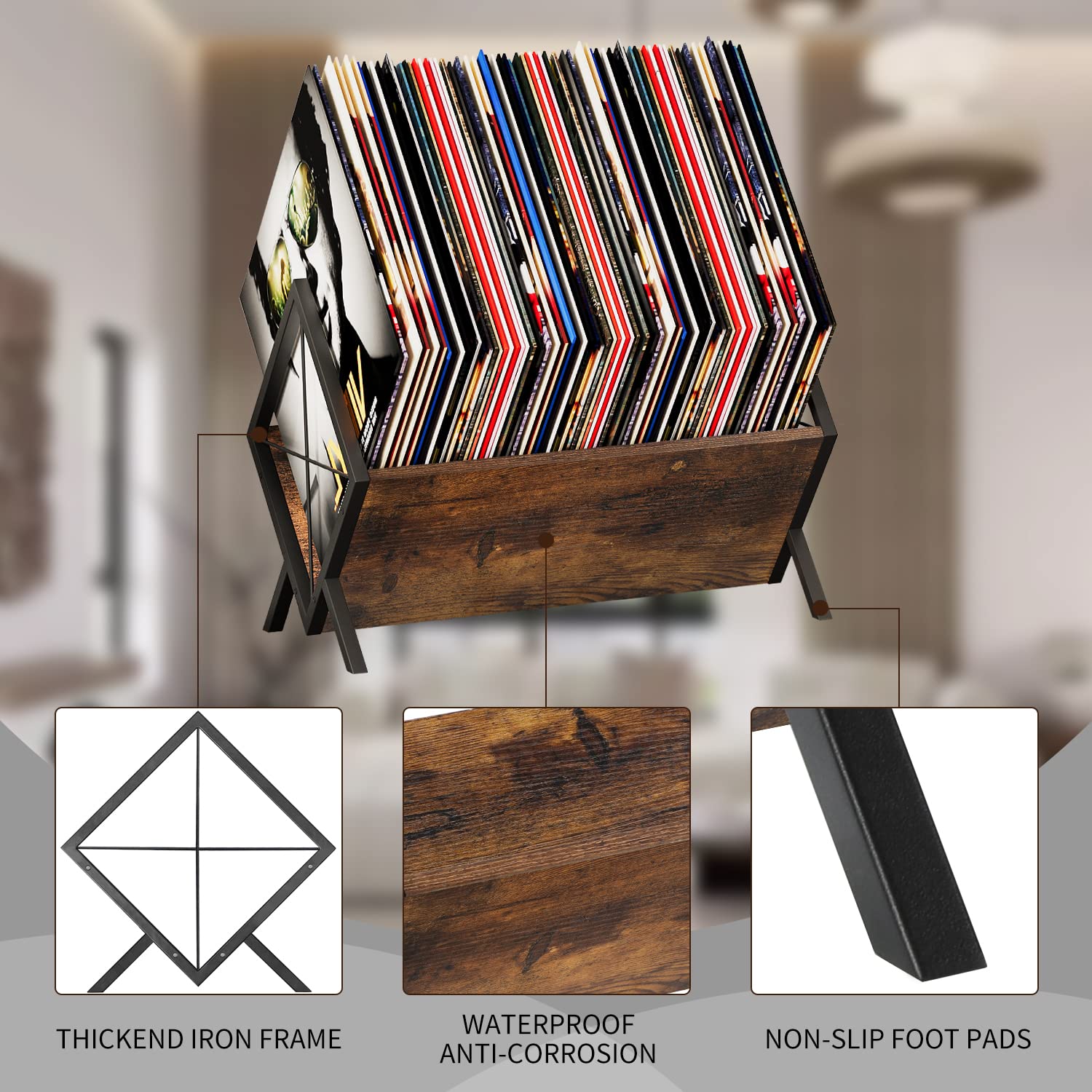 YINMIT Vinyl Record Holder, 80-100 LP Vinyl Record Storage Rack, Quick Assembly Vinyl Record