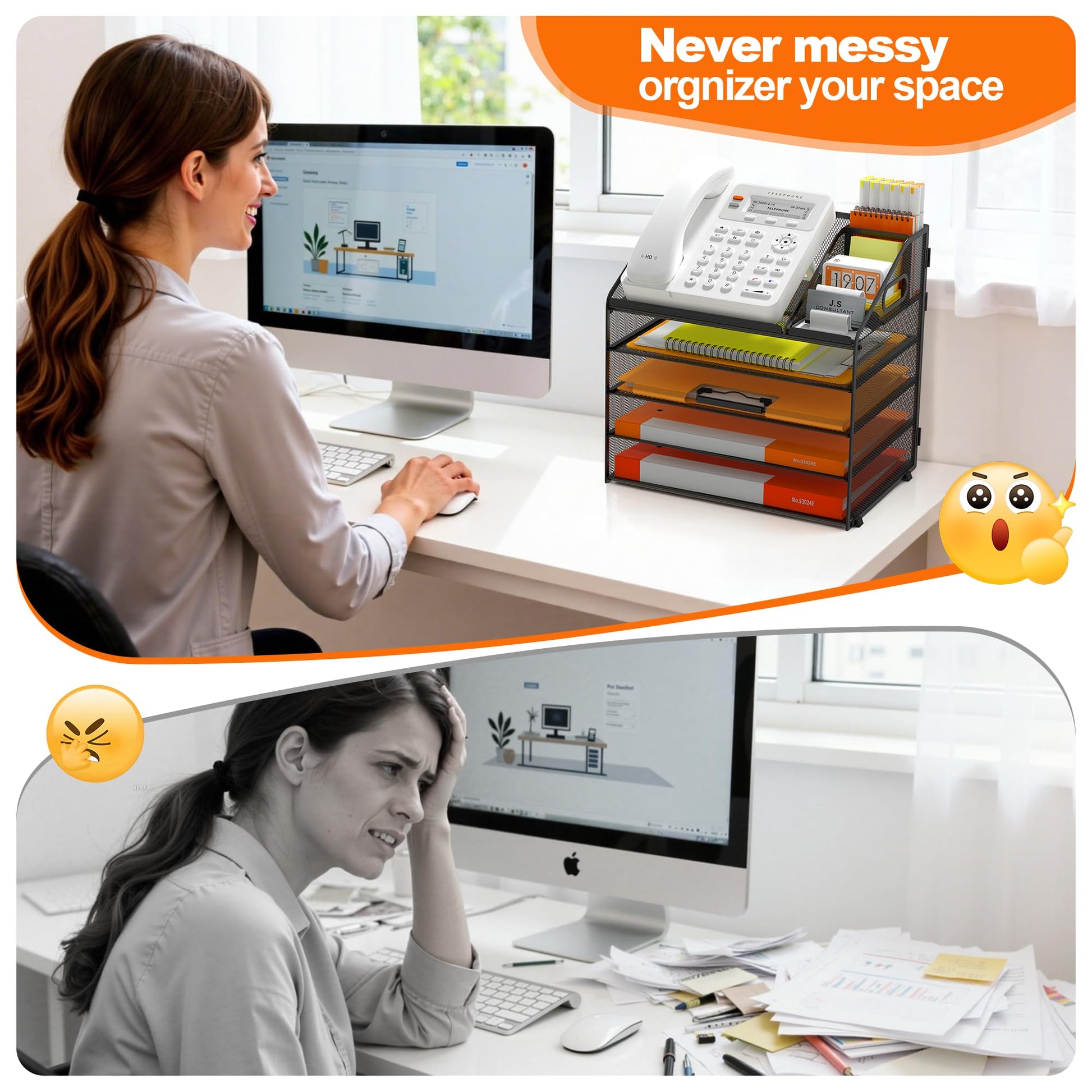 DocNest 5 Tier Metal Mesh Desk File Organizer with Phone Shelf, Black