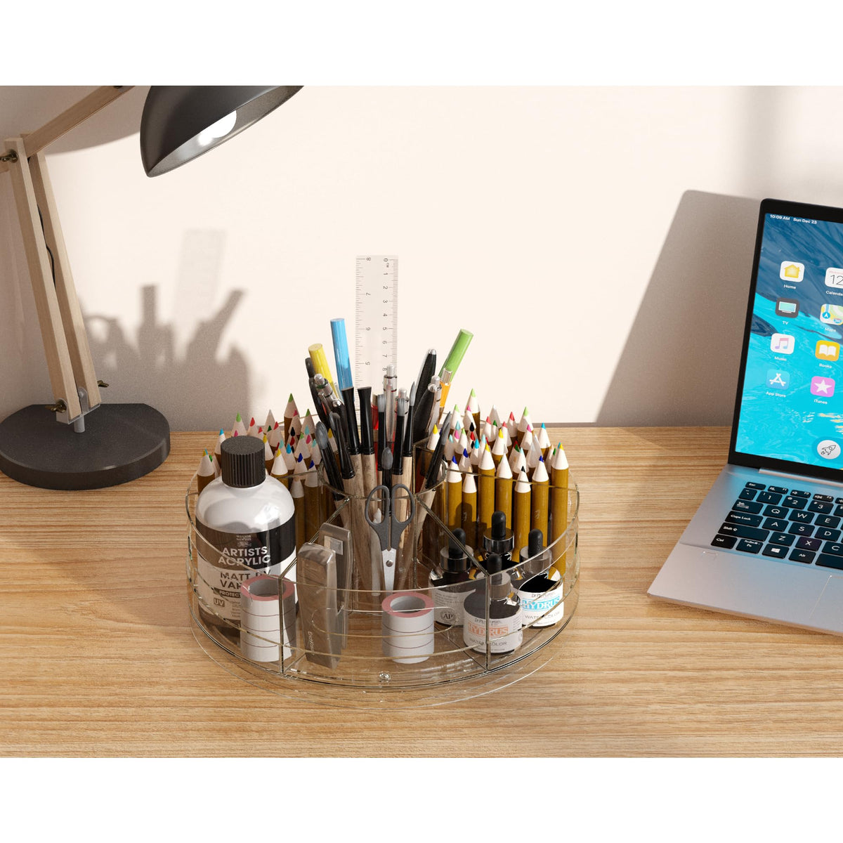 CraftGenes 2 Packs Rotating Clear Acrylic Pen Holder, Marker Organizer