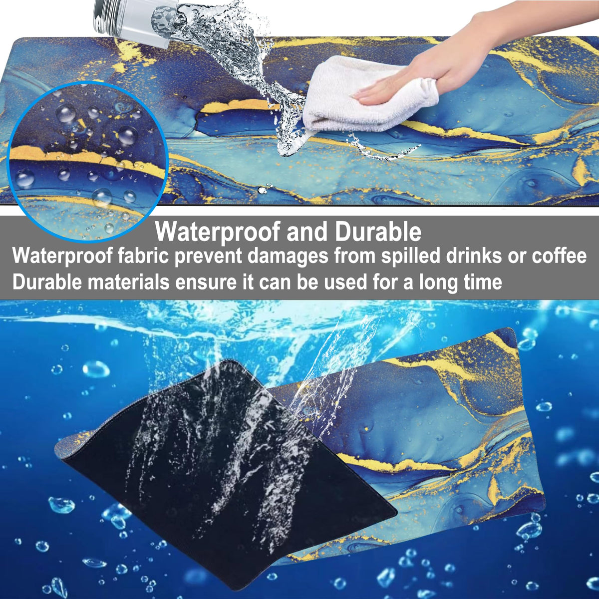 Mouse Pad, Large Alcohol Ink Art Desk Mat, Extended Non-Slip Gaming Keyboard Mousepad Desk Pad