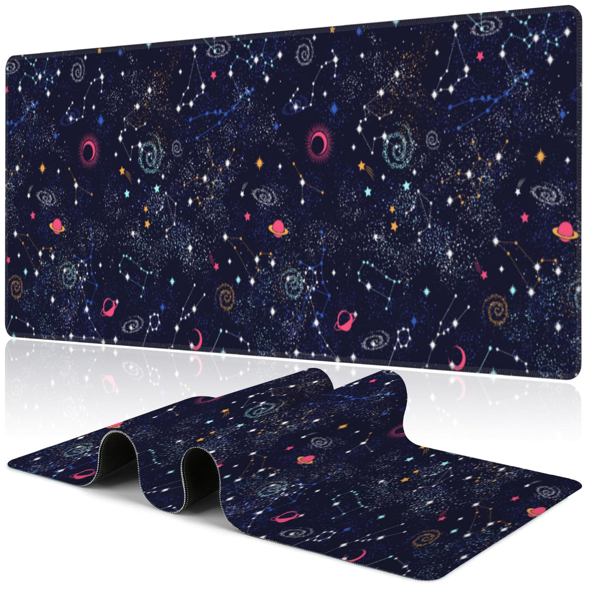 Space Galaxy Constellation Desk Mat,Large Milky Way Galaxy Space Gaming Keyboard Mouse Pad,Non-Slip